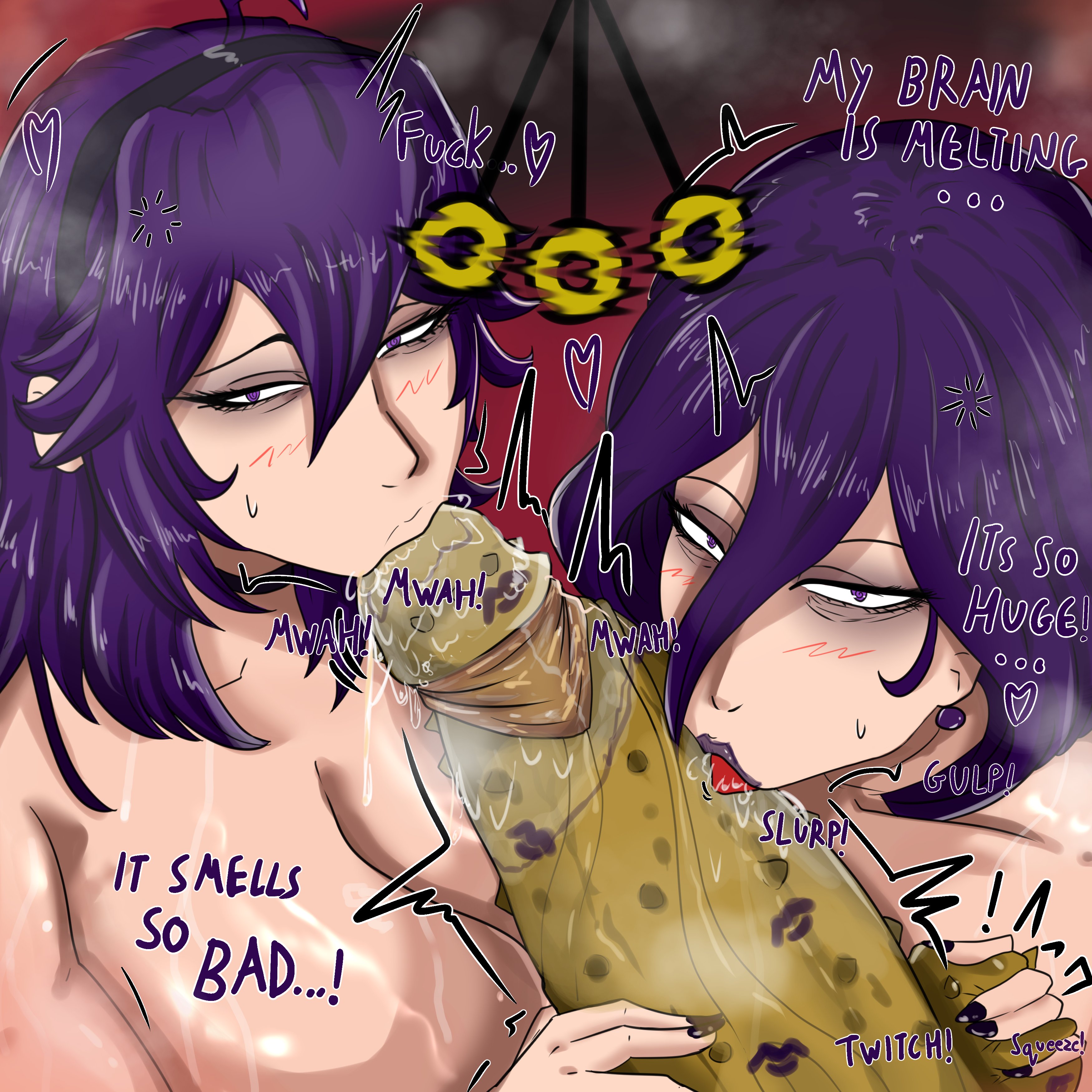 1boy, 2girls, ajiasai, dialogue, female, feral pov, hex maniac, hex maniac (pokemon legends: z-a), hex maniac (pokemon xy), human, hypno, hypnosis, kiss mark, kiss mark on penis, kissing penis, large breasts, licking penis, lipstick, long hair, male, male pokemon/female human, male pov, mind control, nail polish, nintendo, npc trainer, nude, occult maniac, occult maniac (pokemon legends: z-a), occult maniac (pokemon), occult maniac (z-a), pokemon, pokemon (species), pokemon legends: z-a, pokemon xy, pokephilia, pov, purple lipstick, purple nails, sleeper, sleeper (pokemon), text, yellow penis, yellow skin