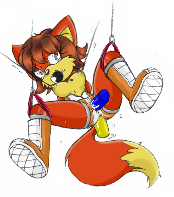 akito_yagami archie_comics arms_behind_back bondage crying dildo fiona_fox furry looking_at_viewer nipple_torture nipples no_humans sonic_(series) spread_legs tagme