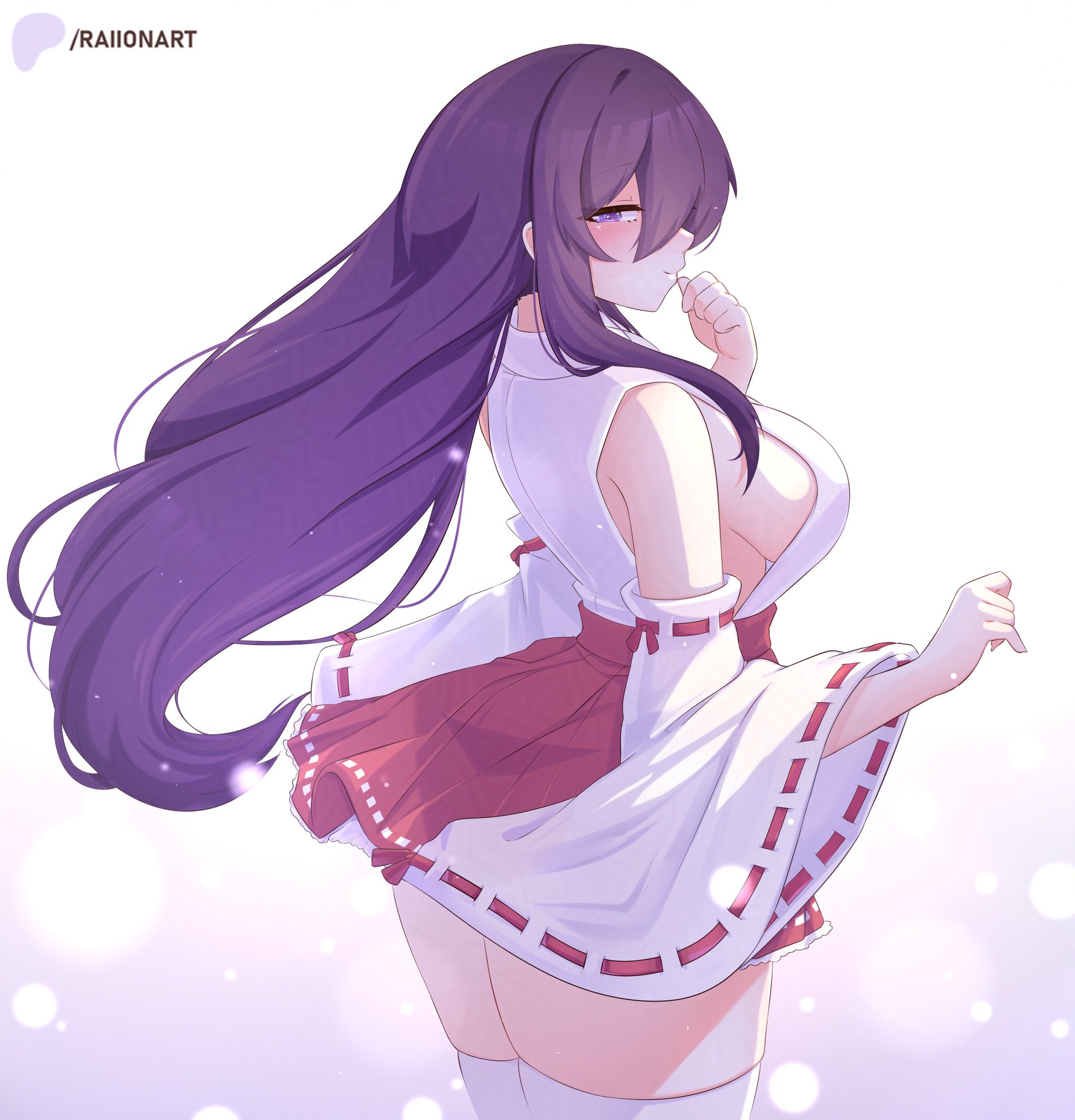 doki doki literature club, miko, raionart, sexy, shrine maiden, sideboob, tagme, yuri (doki doki literature club)