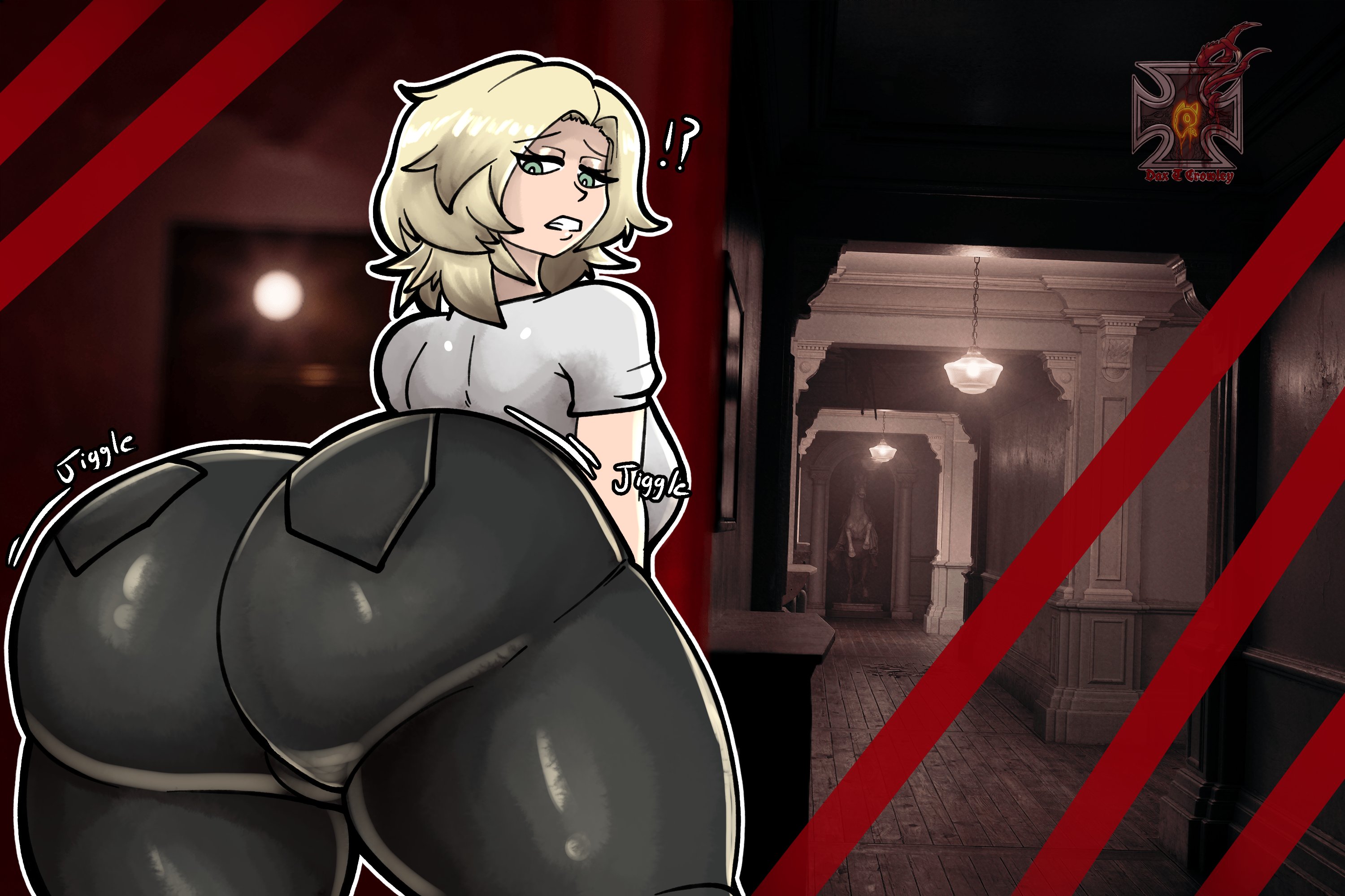 1girls, 2d, ass, ass focus, bent over, big ass, blonde hair, breasts, capcom, female, female only, grace ashcroft, green eyes, huge ass, looking at viewer, looking back, resident evil, resident evil 9: requiem, rose dax, short hair, solo, tagme, teeth, thick thighs, thighs, wide hips