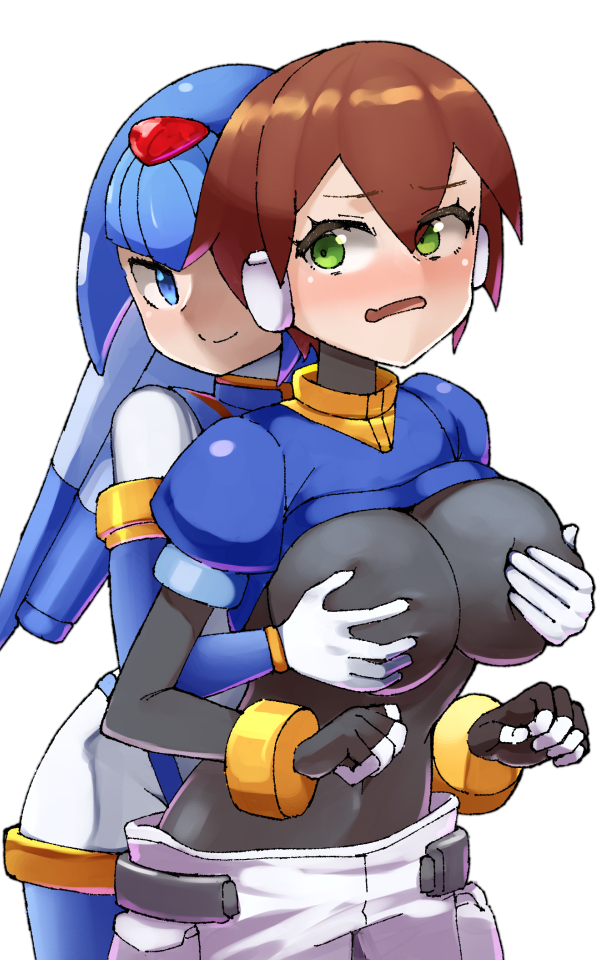 2girls aile big_breasts fairy_leviathan female female/female female_only female_protagonist groping groping_breasts groping_from_behind mega_man mega_man_zero mega_man_zx nijitama_shiyushiyu tagme yuri