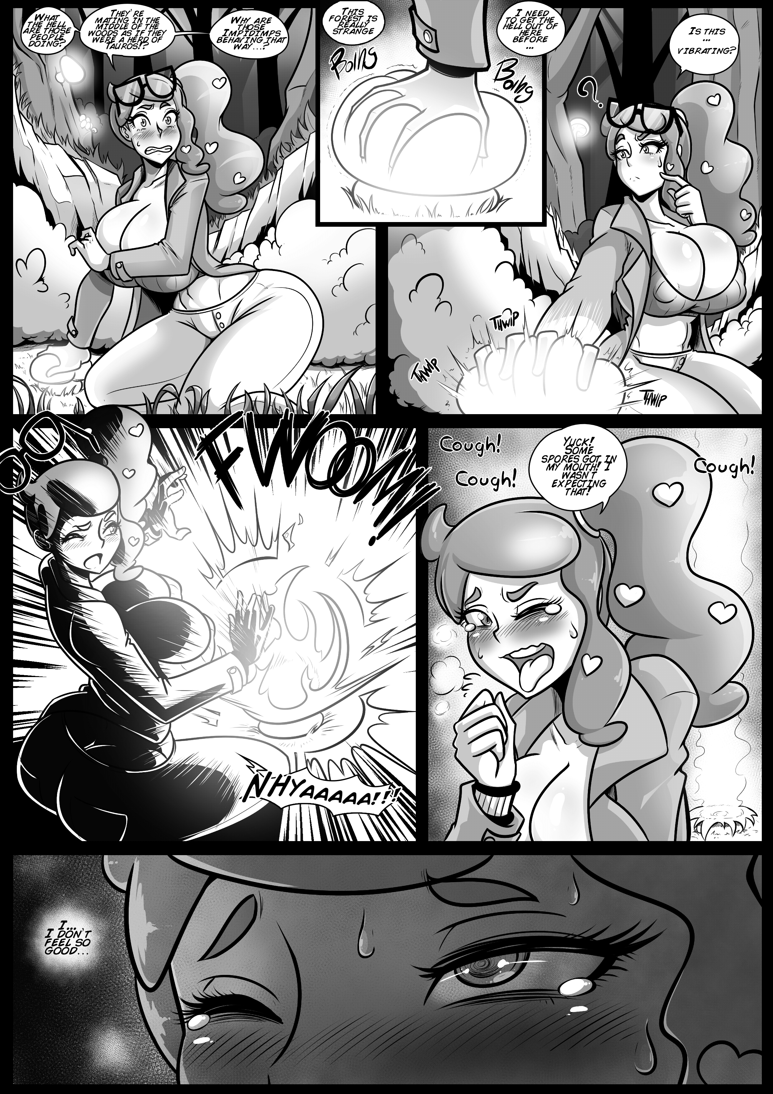 1girls, ass, big ass, big breasts, big butt, breasts, comic, dialogue, eyewear on head, female, highres, huge ass, kogeikun, monochrome, pokemon, pokemon ss, sonia (pokemon), text