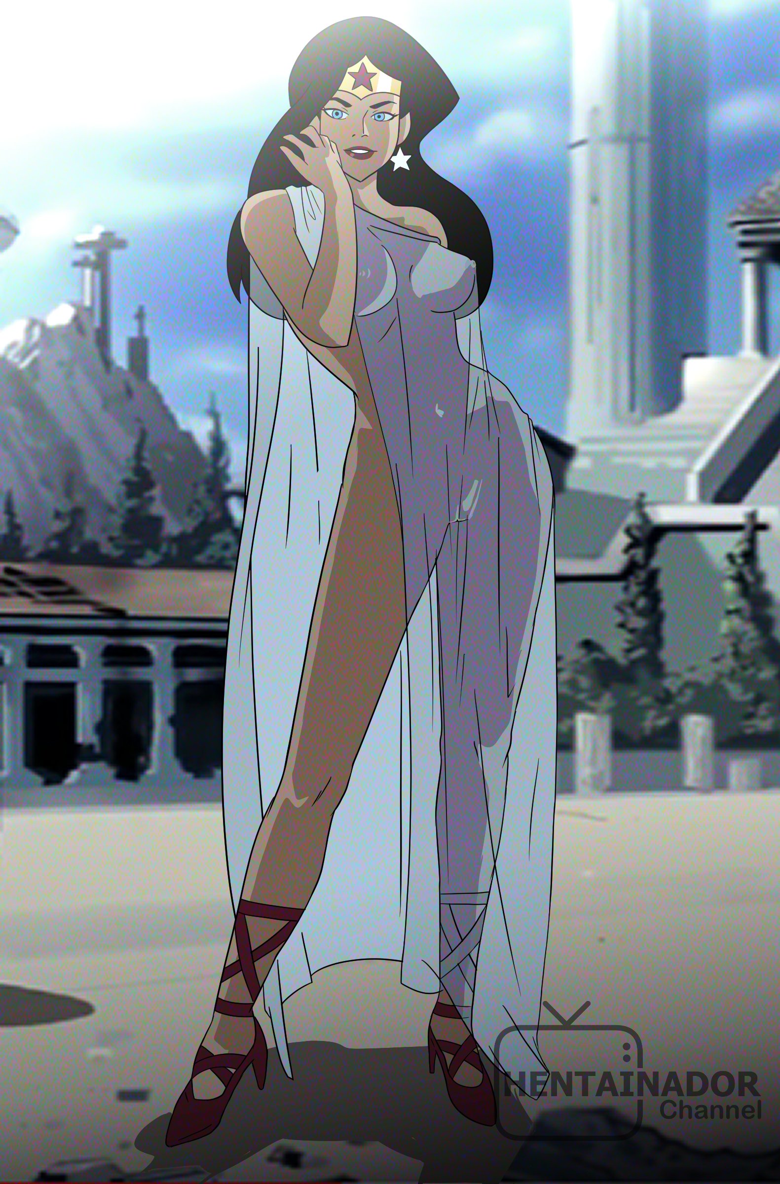 1girls, 2d, absurd res, accurate art style, artist logo, ass, athletic, athletic female, bedroom eyes, big ass, big breasts, black hair, blue eyes, breasts, clothed, clothing, clothing aside, color, dc, dc comics, dcau, diana of themyscira, digital media (artwork), female, female focus, female only, fit, footwear, half closed eyes, happy, hentainador, hi res, high heels, hourglass figure, human, light skin, light-skinned female, long hair, on model, open clothes, open mouth, seductive, see-through, slim waist, smile, solo, themyscira, thick thighs, toned, toned female, topwear, voluptuous, watermark, wide hips, wonder woman, wonder woman (dcau), wonder woman (series)