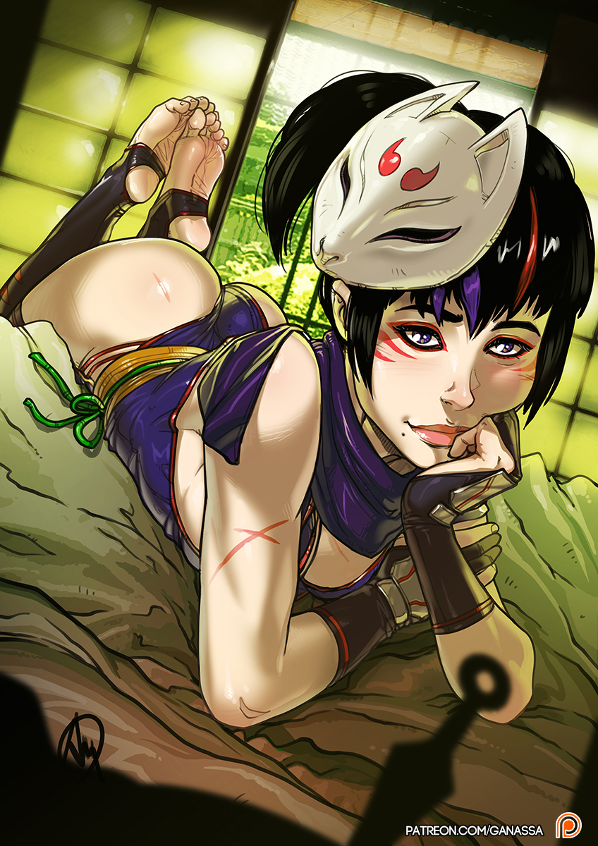 athletic athletic_female barefoot feet feet_up female female_focus ganassa kunimitsu_ii kunoichi namco ninja soles tagme tekken the_pose toes