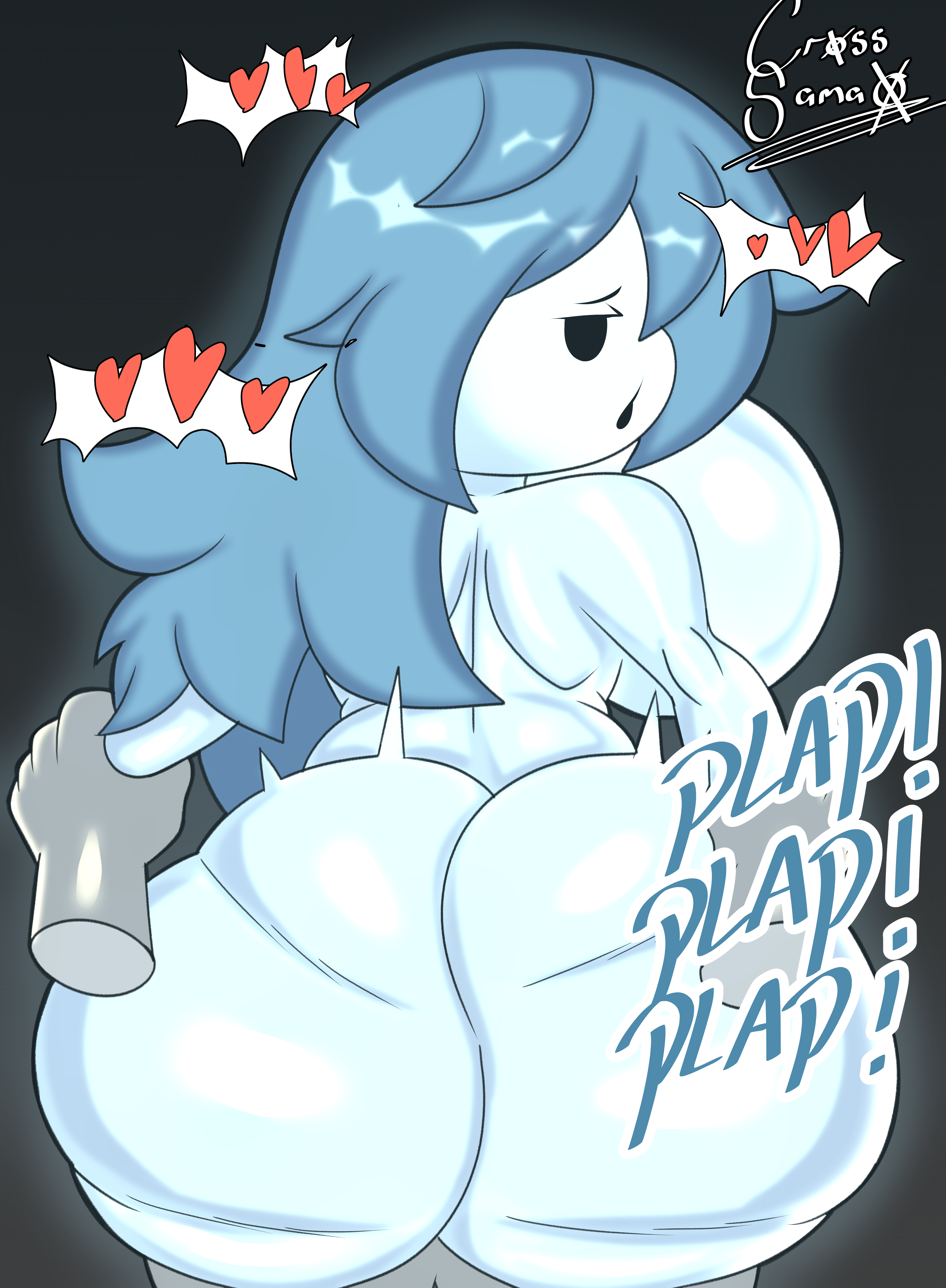 ass, blue hair, breasts, completely nude, cross samax, disembodied hands, female, gigantic ass, huge breasts, male, nude, nude female, nude male, plap (sound), spooky (shojs), spooky's house of jump scares, spooky's jump scare mansion, straight