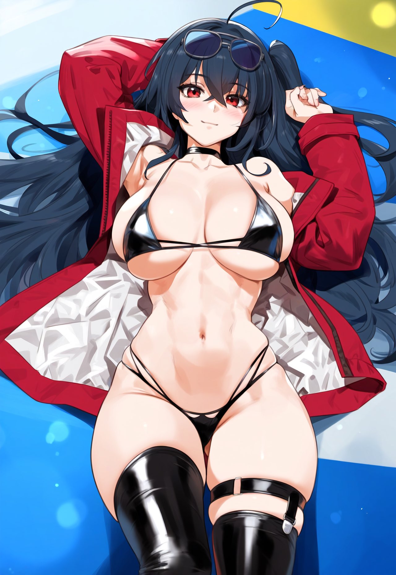 1girls, ai generated, azur lane, big breasts, bikini, black, breasts, female, light skin, light-skinned female, png version available, taihou (azur lane), taihou (enraptured companion) (azur lane), thick thighs, truck kun, voluptuous