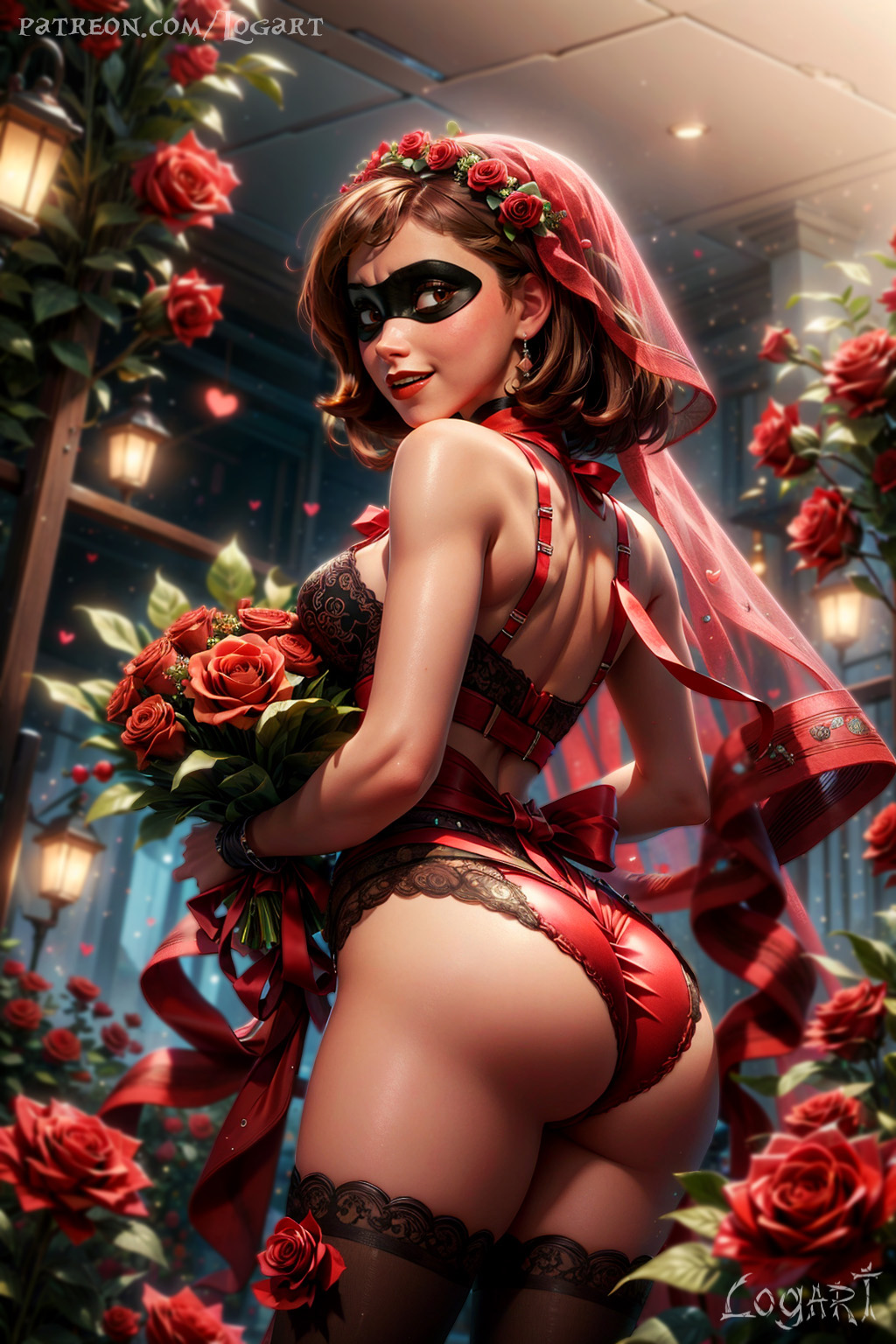 1girls absurdres ai_generated armwear big_breasts breasts brown_hair cleavage clothed clothing commentary_request corset detailed disney domino_mask elastigirl female female_only garter_straps helen_parr high_quality highres hourglass_figure jewel jewelry large_breasts leak leaked lingerie lipstick logart looking_at_viewer mask masked_female mature mature_female milf mommy panties pixar red_clothing red_lingerie rose_(flower) seductive sensitive sitting solo stable_diffusion stockings superheroine tagme the_incredibles the_incredibles_2 thighhighs thighs underwear wedding_lingerie wedding_veil