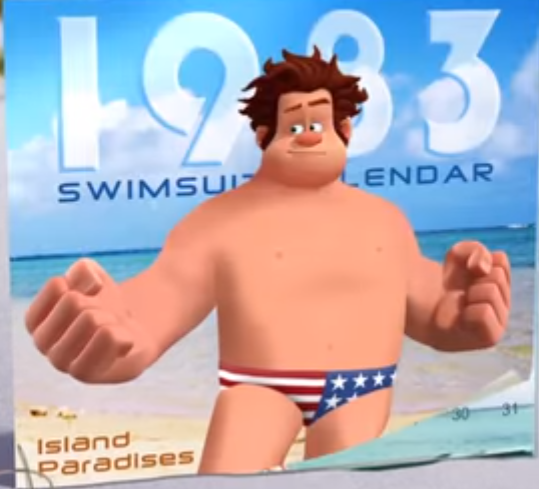 bara beach_background calendar_(object) chest disney male_only pinup ralph_(wreck-it_ralph) solo speedo swimsuit tagme tagme_(artist) wreck-it_ralph