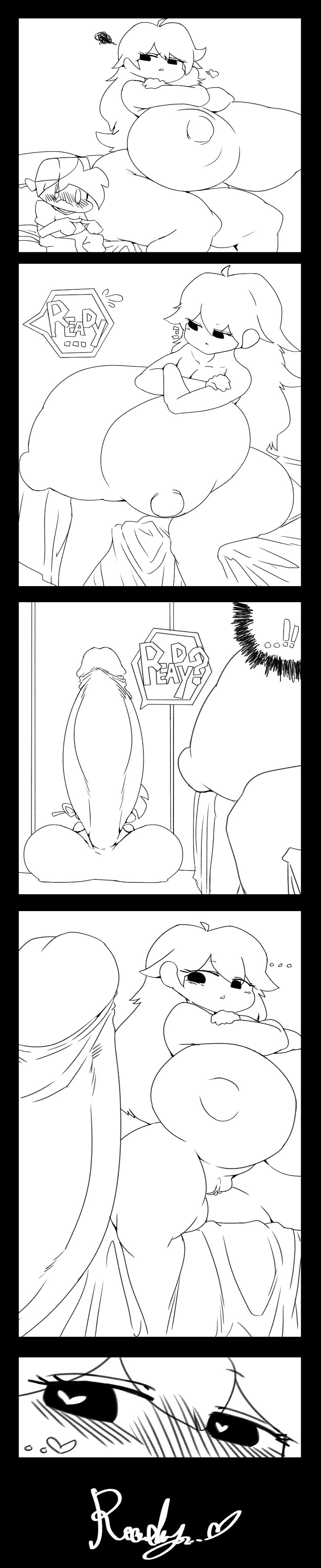 1boy, 1girls, areolae, balls, big breasts, big penis, boyfriend (friday night funkin), breasts, comic, completely nude, crossed arms, erection, female, friday night funkin, girlfriend (friday night funkin), huge breasts, huge cock, hyper, hyper balls, hyper breasts, hyper genitalia, hyper penis, male, naked, naked female, nipples, no nose, noseless, nude, nude female, opqhlak, penis, sex, sitting, tagme, text
