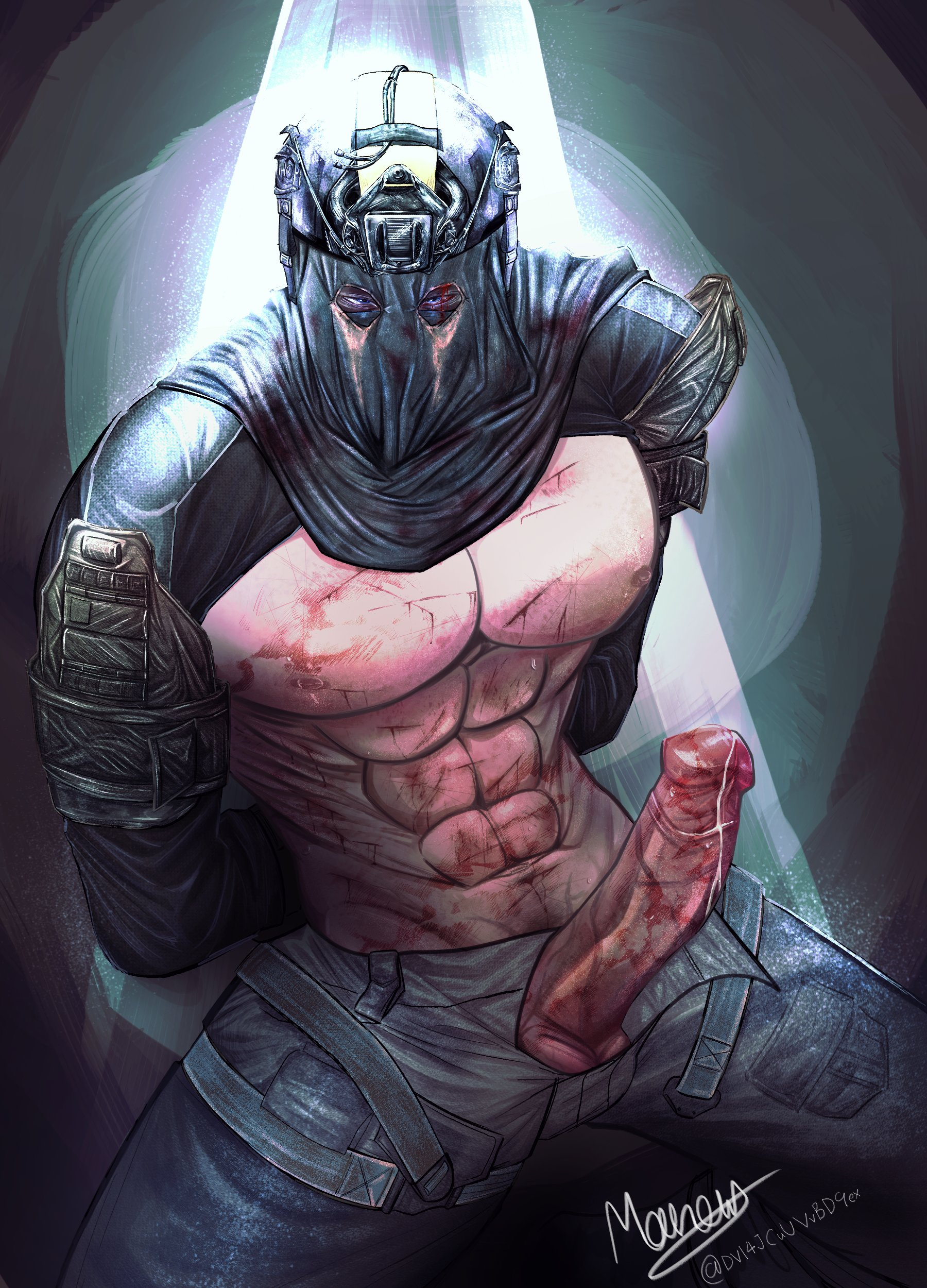 1boy, activision, balls, bara, big balls, big penis, call of duty, call of duty modern warfare 2 (2022), clothing, erection, gay, hard on, könig, konig, male, male focus, male nipples, male only, masculine male, mask, masked, masked male, muscular, muscular male, nipples, no visible face, penis, precum, precum drip, solo, solo male, yaoi