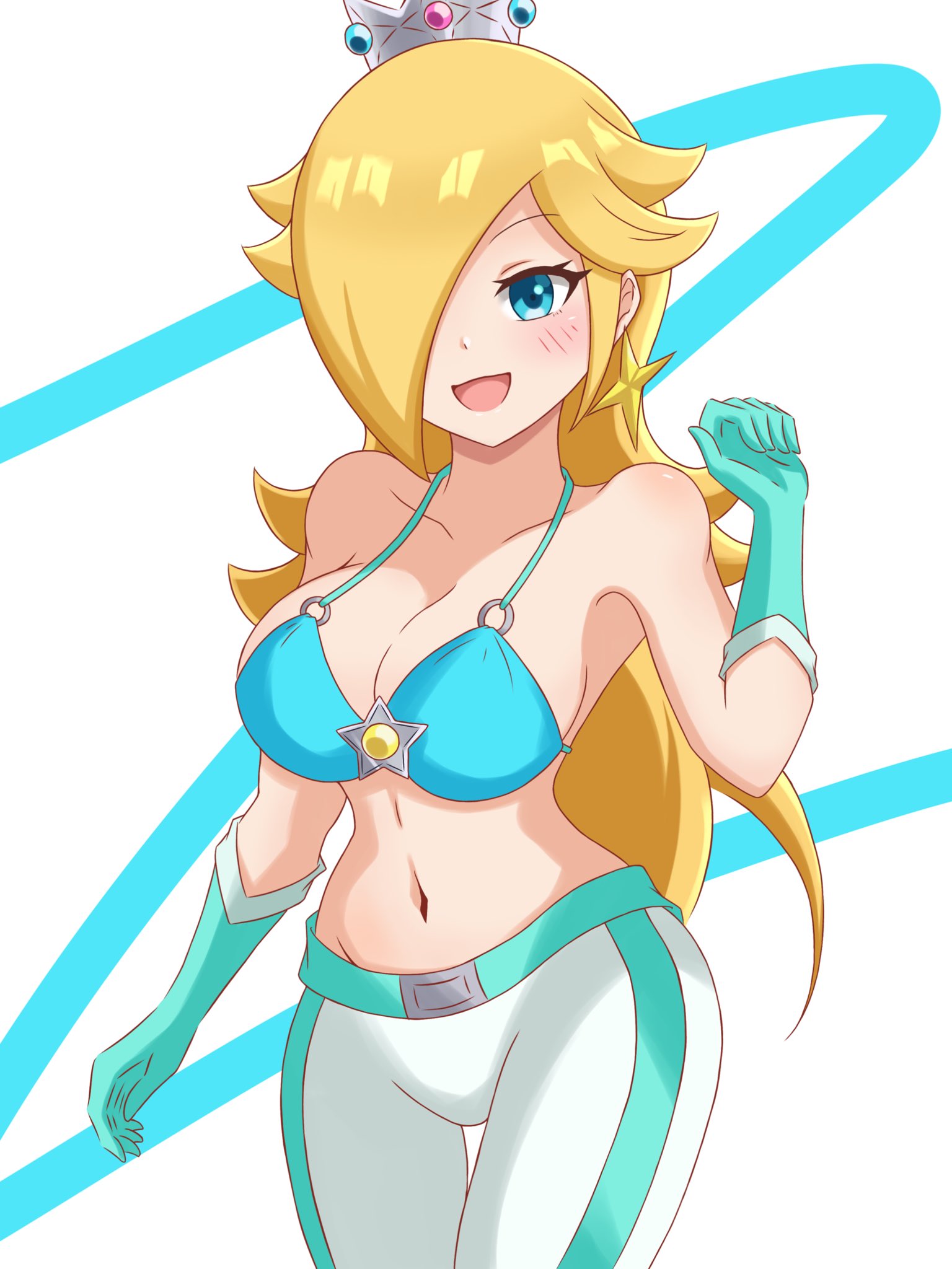 blonde_hair blue_eyes breasts female female_only mario_(series) mario_kart nintendo open_mouth princess_rosalina solo tagme yassrosalina