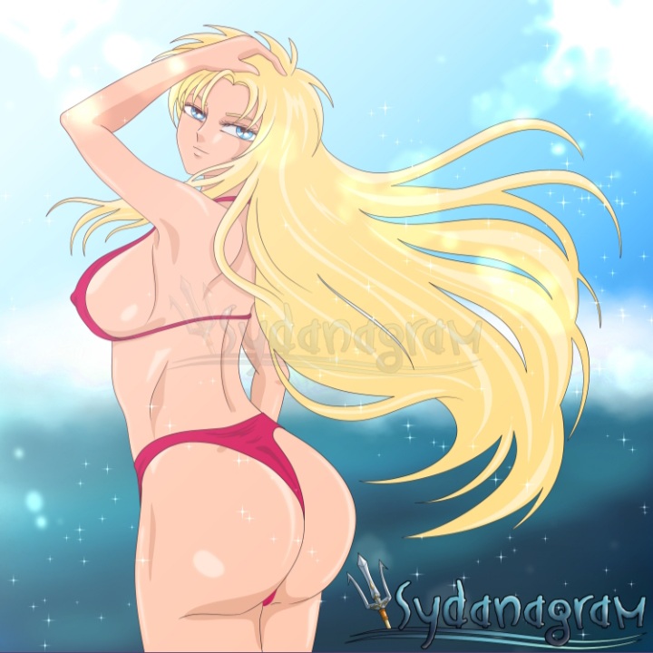 1girls ass ass_focus big_ass big_breasts big_butt bikini blonde_female blonde_hair breasts euridice female female_only human long_hair looking_at_viewer nipples nipples_visible_through_clothing saint_seiya shounen_jump solo_female solo_focus sydanagram thick_thighs thighs thong_bikini thong_panties wide_hips