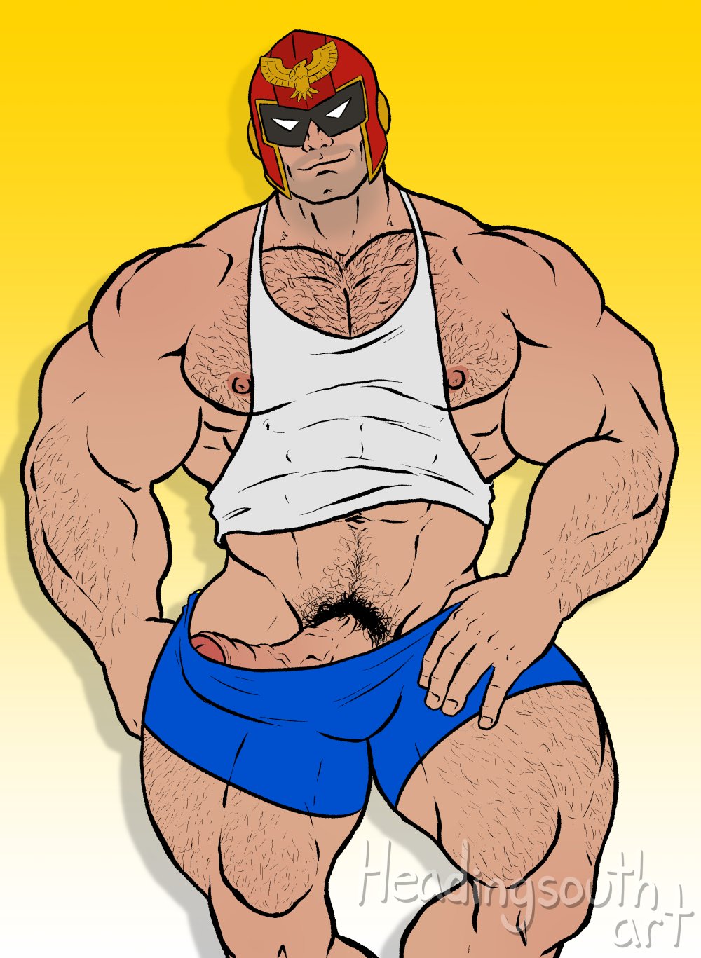 balls boner captain_falcon erection f-zero hairy headingsouth male male_only nintendo penis shorts super_smash_bros. tank_top