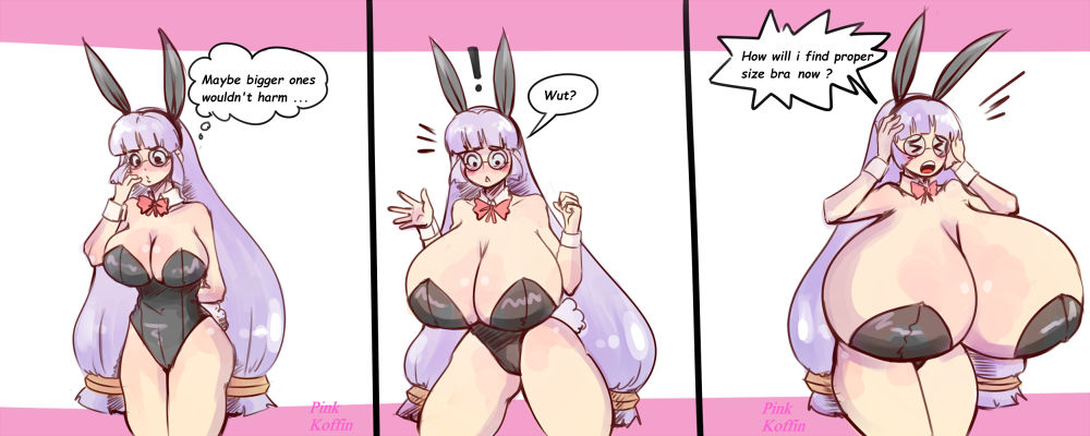 breast expansion, breast growth, breast growth (enlargement), breasts, bunnysuit, cleavage, female, female only, gluko, huge breasts, massive breasts, mon colle knights, pinkkoffin, sequence