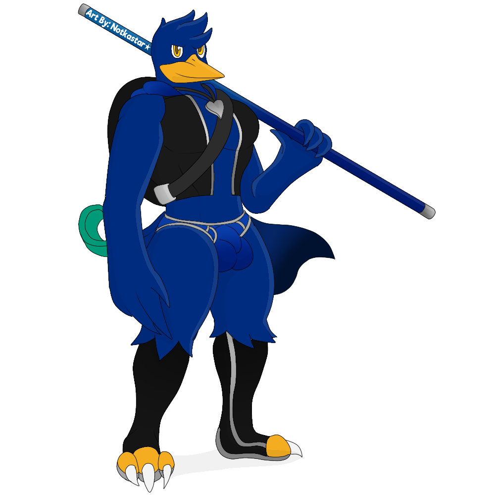 1:1 alpha_channel anthro avian backpack balls_outline beak bird boots briefs bulge claws clothed clothing finch footwear genital_outline heart jacket jewelry male melee_weapon necklace notkastar notska_(character) oscine passerine penis_outline polearm solo topwear underwear weapon