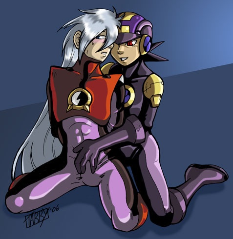 2boys blues.exe bodysuit bulge_grab crotch_rub dark_megaman.exe erection_under_clothes male_only mega_man mega_man_battle_network megaman.exe protoman.exe robotpantytime source_request tagme yaoi