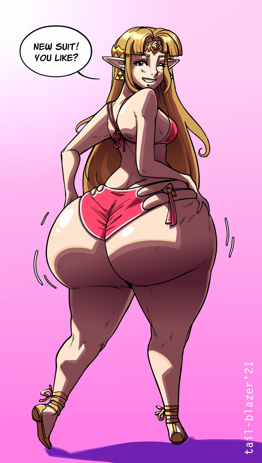 a link between worlds, ass, big ass, big butt, bimbo, bottom heavy, bubble ass, bubble butt, fat ass, fat butt, female, female only, huge ass, huge butt, large ass, large butt, looking at viewer, looking back, nintendo, one eye closed, princess zelda, tail-blazer, the legend of zelda, thick ass, thick thighs, wide hips, zelda (a link between worlds)