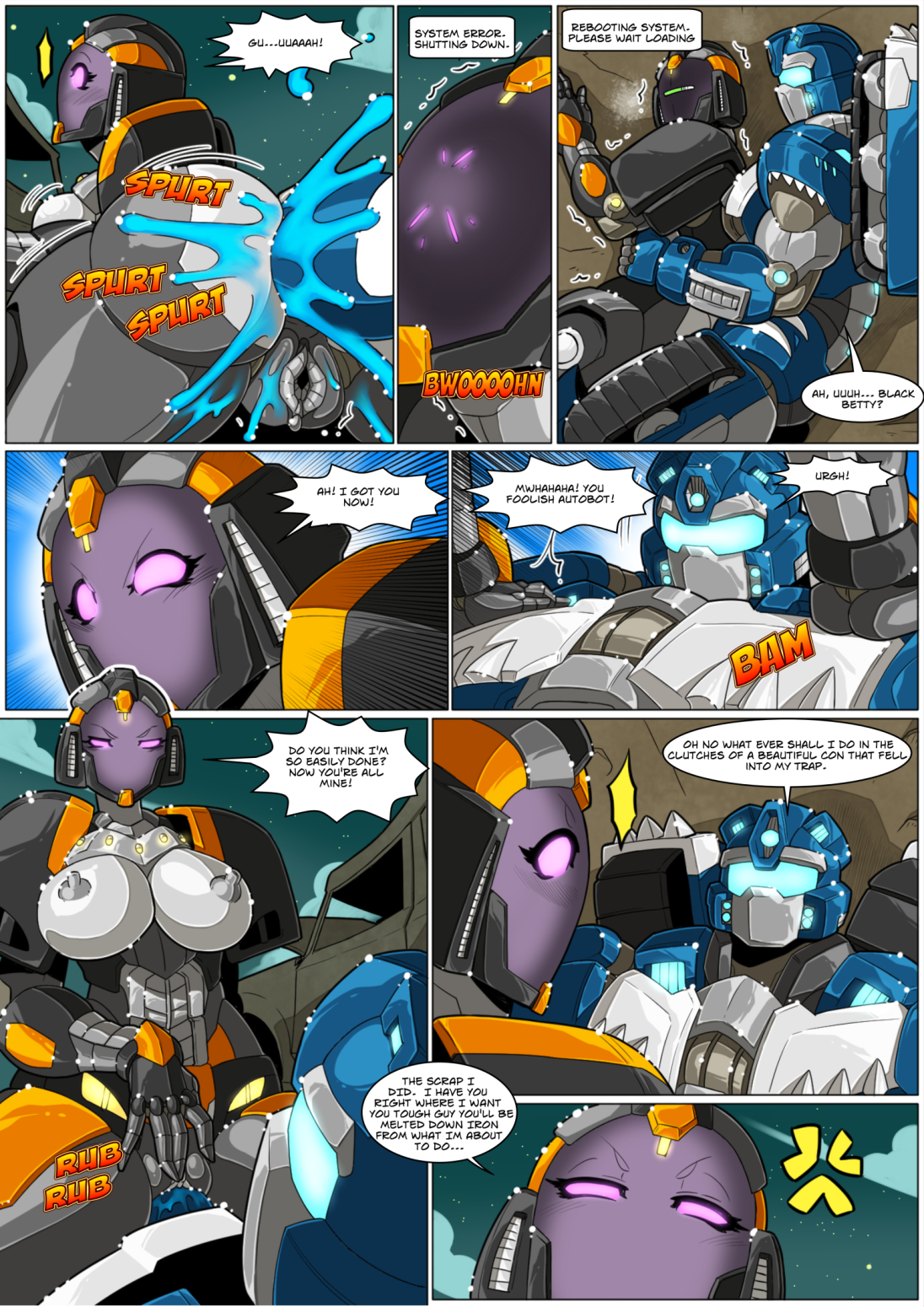 1boy, 1girls, alien, alien boy, alien girl, alien humanoid, armour, ass, autobot, black betty, breasts, bulky, clit rub, clitoris, comic, cowgirl position, cybertronian, decepticon, duo, english text, female, female focus, female on top, female penetrated, female/male, fucked silly, full body, full color, gynoid, hasbro, hourglass figure, large breasts, mad-project, male, male penetrating, male/female, masked female, masked male, nipples, oc, original characters, pussy, rubbing clitoris, sarcasm, sex, speech bubble, straight, text, text bubble, thick ass, thick thighs, transformers, trap (disambiguation), visor, visor (eyewear)