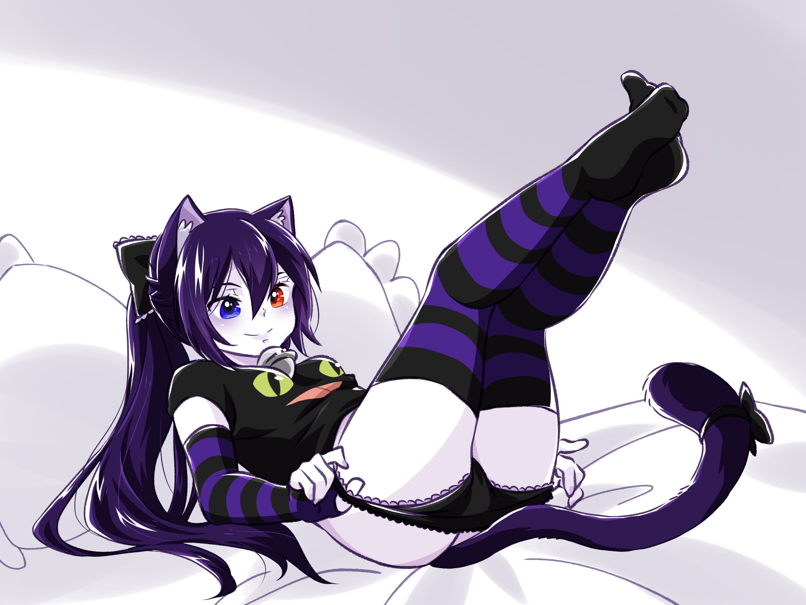 1girls, cat ears, cat tail, female, panties, striped thighhighs, tagme, thetotless, thighhighs, totless (vtuber), tsuki kimura, undressing, virtual youtuber, vrchat, vrchat avatar, vtuber, white skin