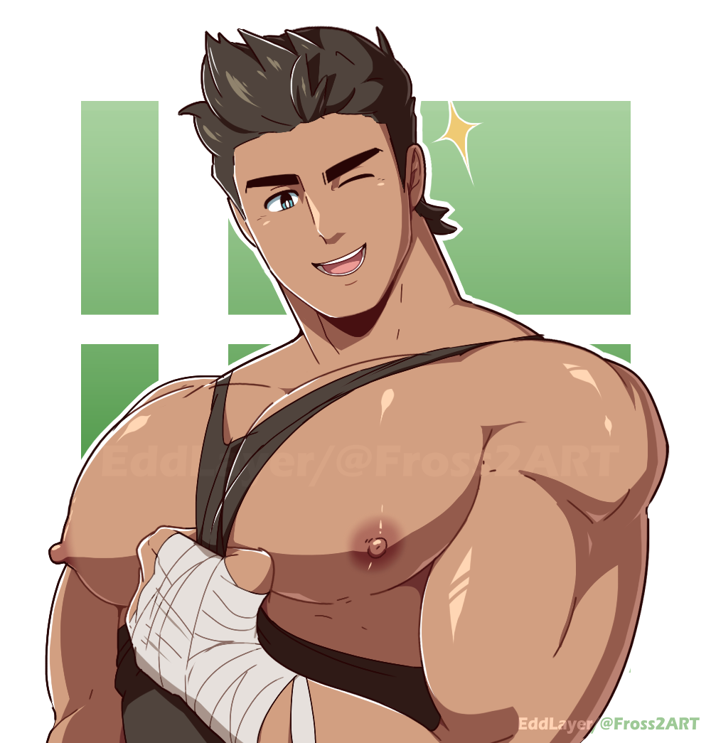 1boy 1male bandage bara biceps big_pecs black_hair edd_layerex gay huge_pecs little_mac male male_only muscle muscles muscular muscular_male nintendo nipples pecs punch_out solo solo_male super_smash_bros. wink winking winking_at_viewer