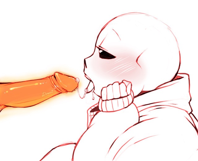 2boys, blowjob, gay, lightsaber dick, male, male focus, male only, male/male, orange penis, papyrus, penis, sans, spit, tongue, tongue out, undertale