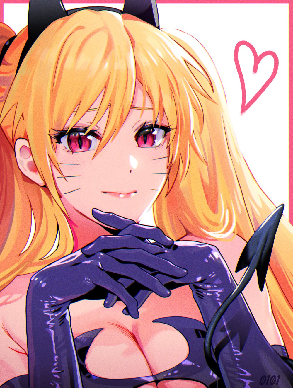 10birthday10, 1girls, bare shoulders, blonde female, blonde hair, breasts, cleavage, close-up, clothed, clothing, cosplay, demon, devil horns, devil tail, elbow gloves, facial markings, fake tail, female, female focus, female only, gender transformation, genderswap, genderswap (mtf), gloves, hairband, highres, inner sideboob, kurama, leather gloves, lips, lipstick, long gloves, looking at viewer, makeup, medium breasts, naruko, naruto, naruto (classic), naruto (series), naruto shippuden, perky breasts, pink eyes, pink lips, pink lipstick, pinup, revealing clothes, rule 63, sexy no jutsu, shounen jump, solo, solo female, solo focus, succubus, tail, tied hair, transformation, twintails, uzumaki naruto, voluptuous, whisker markings, whiskers, yellow hair
