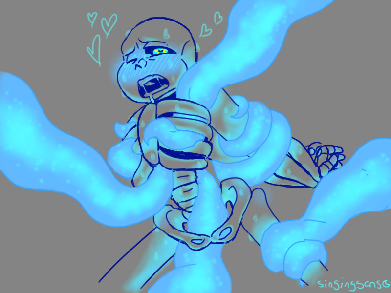 animated_skeleton blue_tentacles blush bound_arms drooling male male_only sans singingsans_(artist) skeleton solo_focus tentacle tentacle_around_arm tentacle_around_arms tentacle_around_leg tentacles undertale