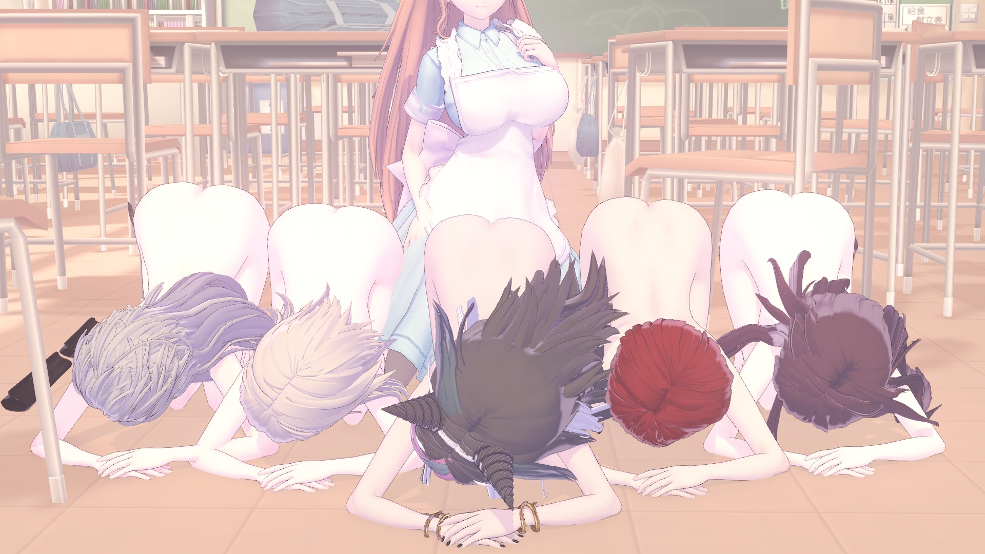 3d, 6girls, ass, bent over, bowing, breasts, classroom, clothed, clothed female, clothed female nude female, danganronpa, danganronpa 2: goodbye despair, danganronpa 3, dogeza, face down ass up, female, hotel, koikatsu, koizumi mahiru, mioda ibuki, nanami chiaki, nude, nude female, pekoyama peko, presenting ass, straight hair, tsumiki mikan, yukizome chisa