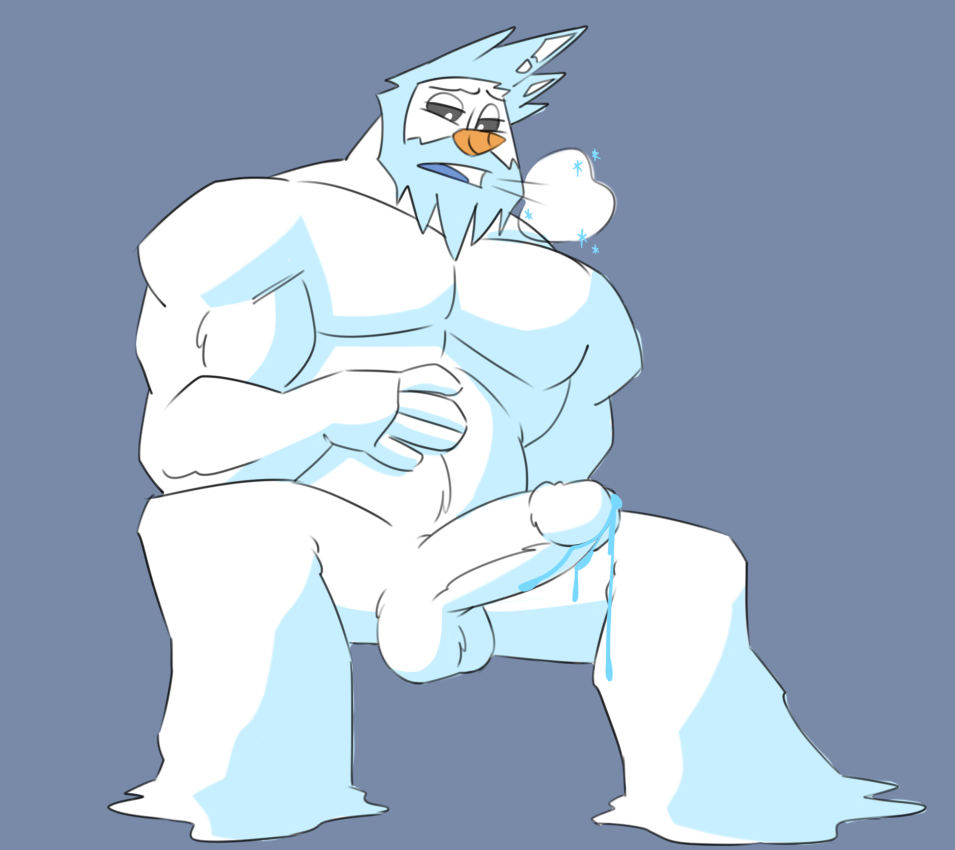 anthro balls blue_cum bodily_fluids cartoonjunkie colored_cum cum elemental_creature elemental_humanoid genital_fluids genitals humanoid humanoid_genitalia humanoid_penis male male_only mineral_fauna mineral_humanoid not_furry penis snow snow_creature snow_humanoid snowman solo unusual_cum