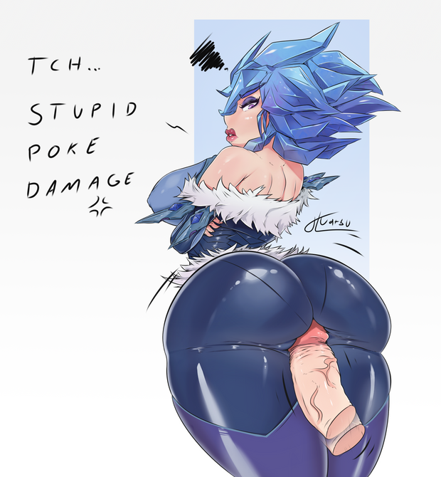 2021 annoyed areola_bulge big_ass blue_hair breasts frostblade_irelia irelia_xan jouljehart league_of_legends penis snowdown_series thick_thighs winter_wonderland_series