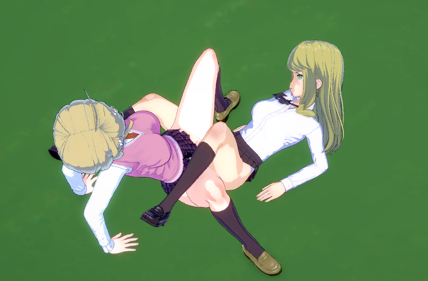 2girls 3d akamatsu_kaede danganronpa danganronpa_3 danganronpa_v3 female_only koikatsu kuzuryuu_natsumi lesbian school_uniform shoes straight_hair tribadism yuri