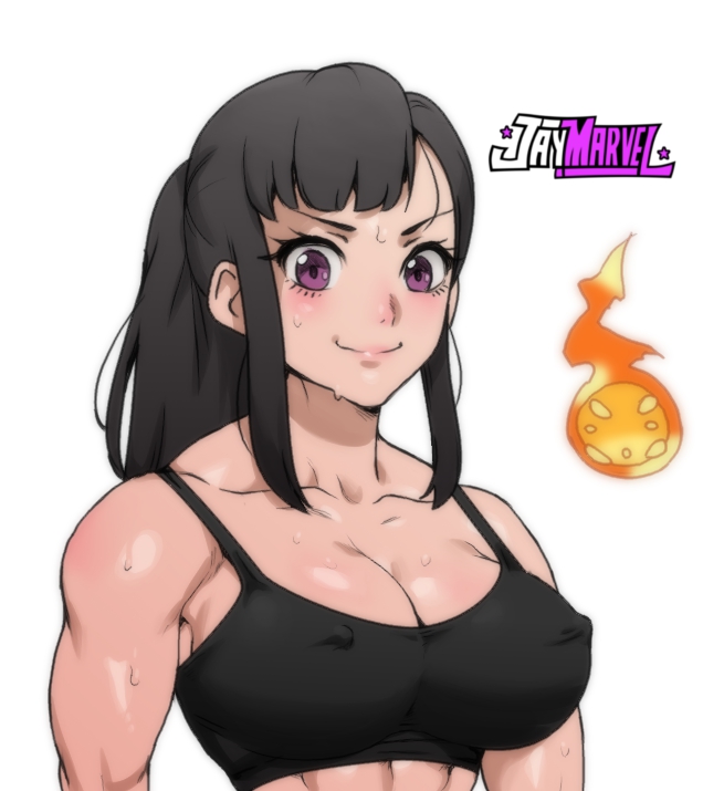 1girls, 2d, big breasts, black hair, breasts, enen no shouboutai, female, female only, fire force, jay-marvel, muscular, muscular female, oze maki, solo