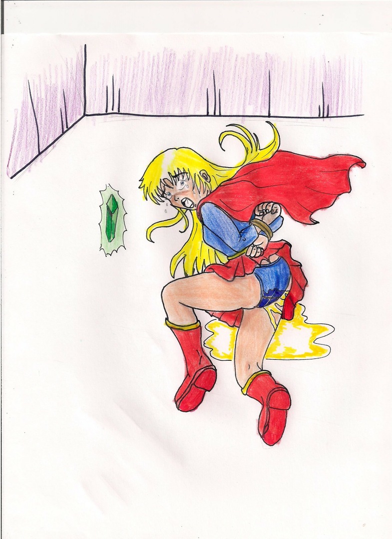 arms_tied_up ass blue_panties bondage dc dc_comics fallen_down goldenstorm incontinence kara_danvers kryptonite omorashi panties peeing peeing_self puddle supergirl tears traditional_media_(artwork) upskirt urine_pool urine_puddle urine_stain urine_stream wetting wetting_self