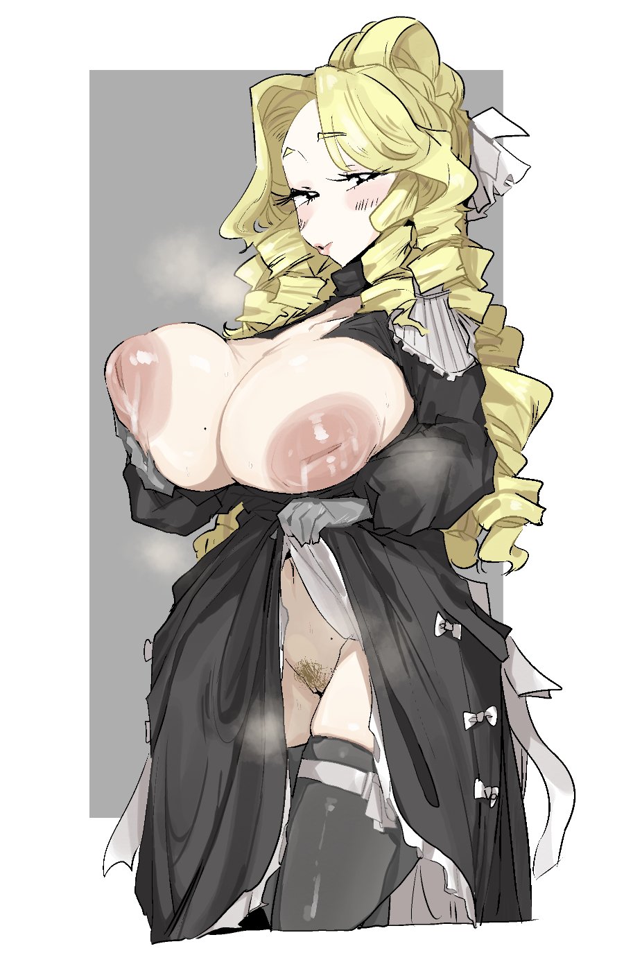 1girls black_dress black_eyes blonde_female blonde_hair blush blush_lines blushing boob_window bow bow_in_hair bows breast_hold breast_support breast_window breasts breasts_out cleavage clothes clothes_lift collar colored_pubic_hair commission curled_hair dress drill_curls drill_hair drill_locks eyebrows eyebrows_visible_through_hair female female_pubic_hair frilled frilled_dress frilled_skirt frills gloves grey_gloves grey_thighhighs hair_bow hair_drills hairbow hairy hairy_pussy half_updo inverted_nipples lactation large_breasts leaking leaking_breasts leaking_milk leaking_nipples leebongchun lifting lifting_dress lifting_skirt long_breasts long_hair looking_at_viewer mole mole_on_body mole_on_breast nipples oc original original_character pointy_chin ponytail presenting_breasts pubes pubic_hair pussy ribbon sidelocks solo steam steaming_body steamy steamy_pussy thighhighs vagina victorian_dress white_bow white_ribbon