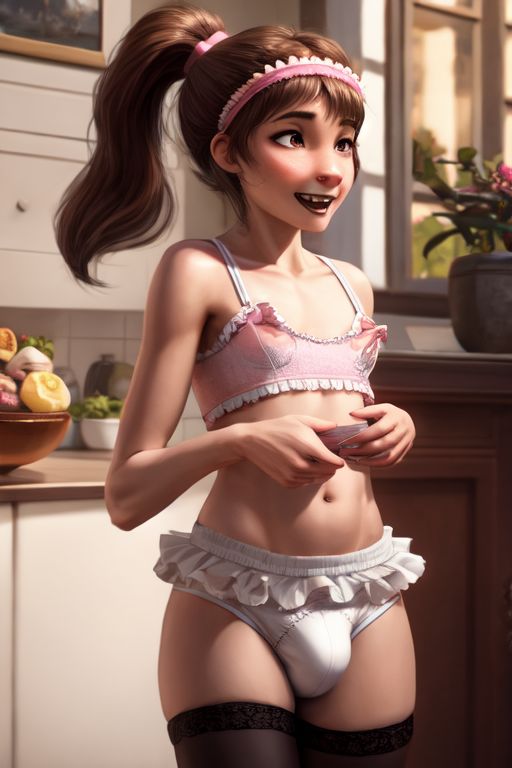 1boy accurate_art_style ai_generated bow bra brunnette buckteeth crossdressing digital_media_(artwork) dress flat_chestfrills headband panties realistic the_fairly_oddparents timmy_turner