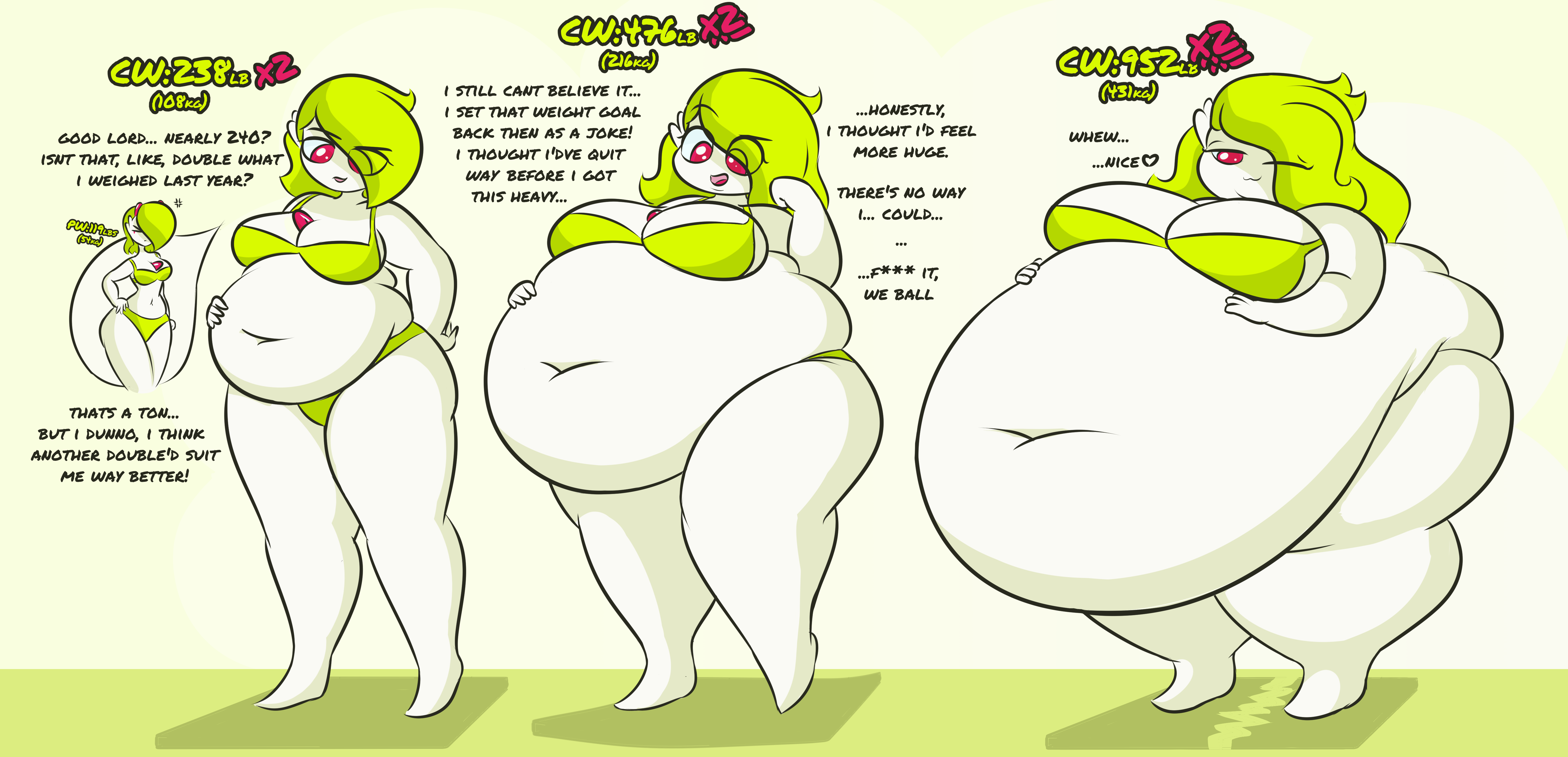 1girls, belly, bikini, breasts, exposed fat belly, fat, female, female focus, female only, gardevoir, green bikini, nintendo, obese, obese female, pokémon (species), pokemon, pokemon (species), solo, solo female, solo focus, weight gain, weight gain female