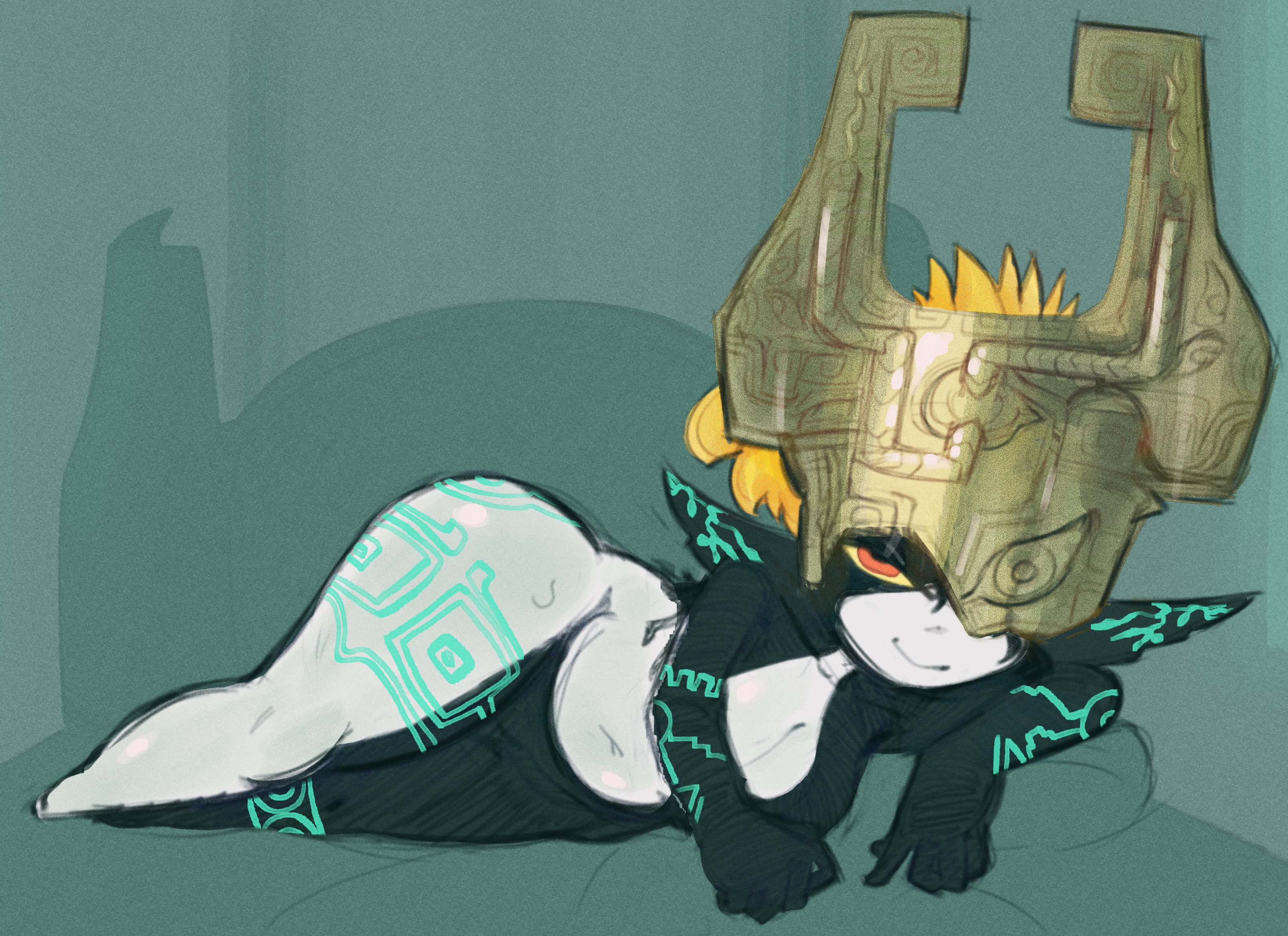 1girls, breasts, cleavage, female, imp midna, lying on side, midna, navel, nintendo, spinarooz, the legend of zelda, thick thighs, twilight princess