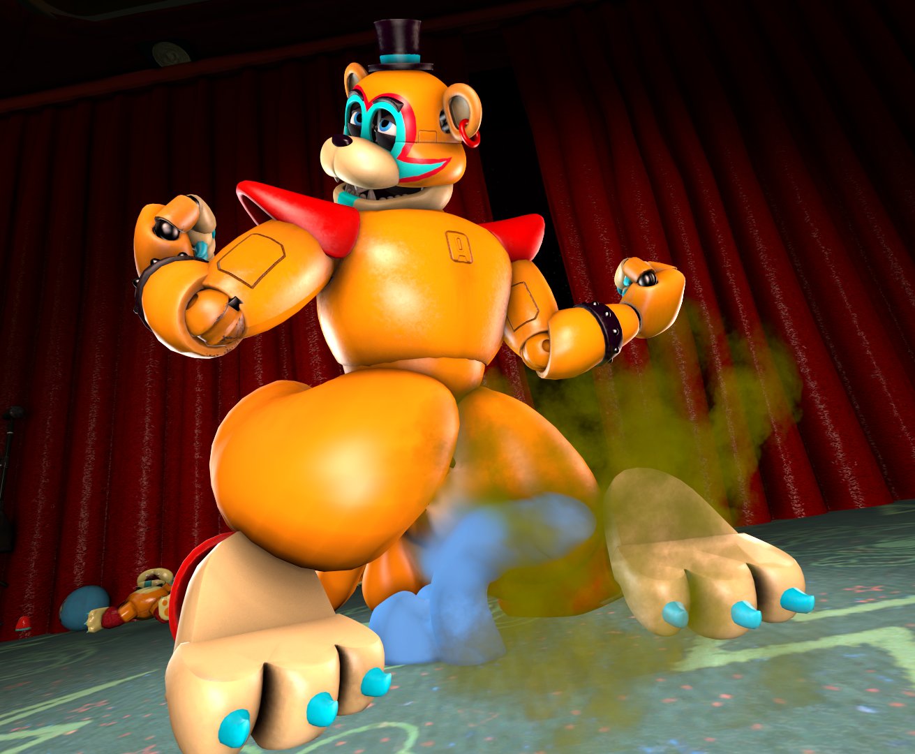 2023 ass backsack balls big_butt bonfiebutt bubble_butt dildo eye_roll fart fart_cloud fart_fetish farting_on_dildo fist five_nights_at_freddy's five_nights_at_freddy's:_security_breach genitals glamrock_freddy glamrock_freddy_(fnaf) looking_pleasured male penis red_curtains scottgames sex_toy solo stage stage_curtains steel_wool_studios