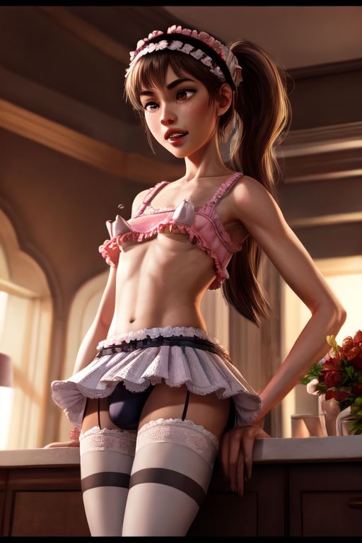 1boy accurate_art_style ai_generated bow bra brunnette buckteeth bulge crossdressing digital_media_(artwork) dress erectionfrills headband panties panty_shot realistic the_fairly_oddparents timmy_turner trap upskirt