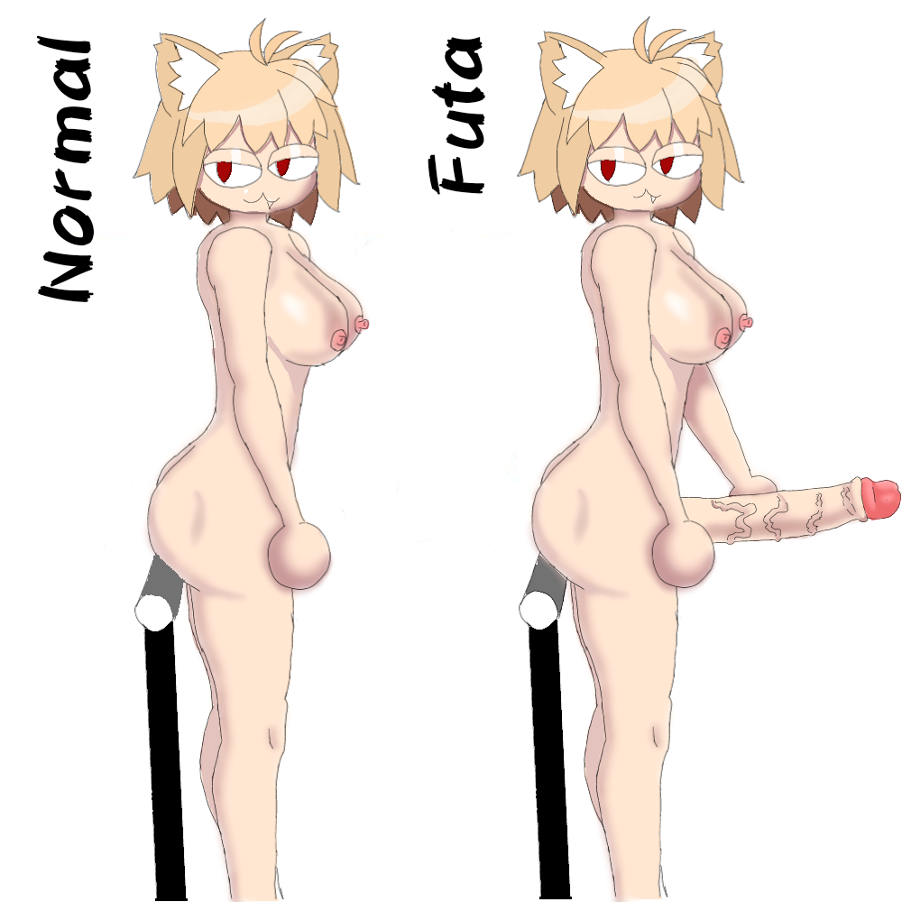 1futa 1girls animal_ears ball_hands balls big_ass big_breasts big_penis blonde_hair breasts erection featureless_hands female female_focus futa_focus futanari humanized humanoid humanoid_penis implied_penetration kemonomimi light-skinned_futanari light_skin melty_blood neco-arc neko nipples nude penis red_eyes solo standing tsukihime white_background white_body yellow_hair