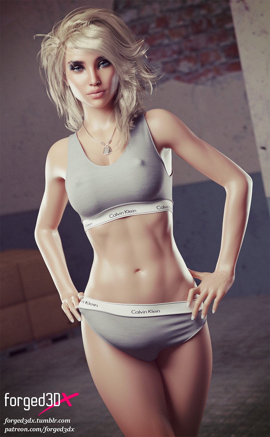 1futa 3d 3d_(artwork) armpits blonde_futa blonde_hair blonde_hair_futa blue_eyes bra bulge calvin_klein calvin_klein_panties calvin_klein_underwear forged3dx futa_only futanari grey_bra grey_panties light-skinned_futanari light_skin lisa_(forged3dx) long_hair looking_at_viewer messy_hair midriff navel panties small_breasts solo solo_futa tagme