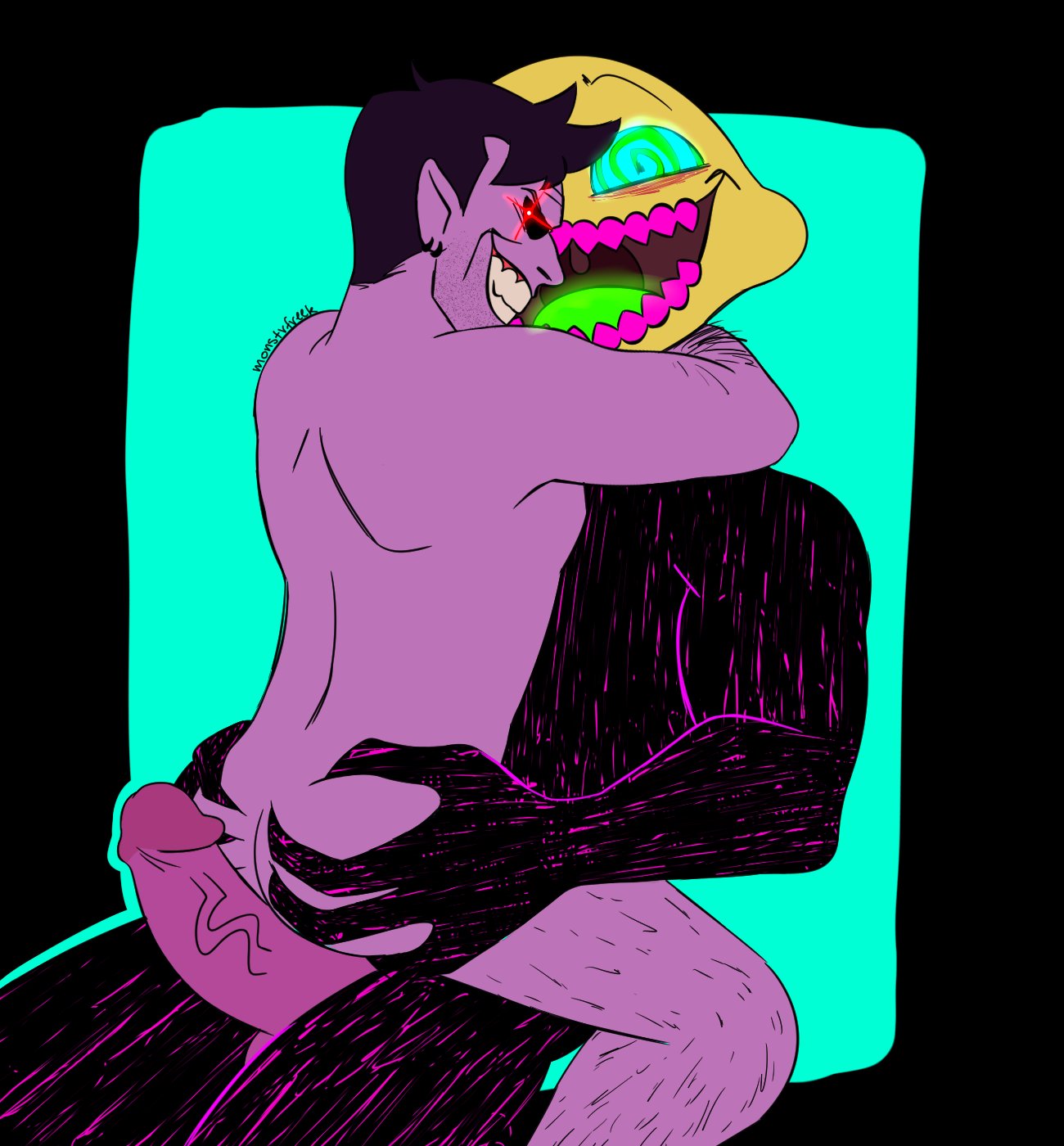 2boys daddy_dearest demon friday_night_funkin gay lemon_demon looking_at_viewer male/male male_only monster_(friday_night_funkin) monstrfreek neon yaoi