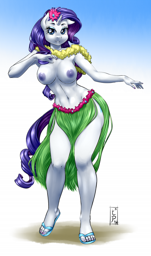 1girls anthro dancer dancer_outfit flower_in_hair friendship_is_magic grass_skirt hula hula_skirt lei my_little_pony nipples nude nude_female pia-sama purple_hair rarity_(mlp) sandals smooth_skin topless topless_female unicorn_horn