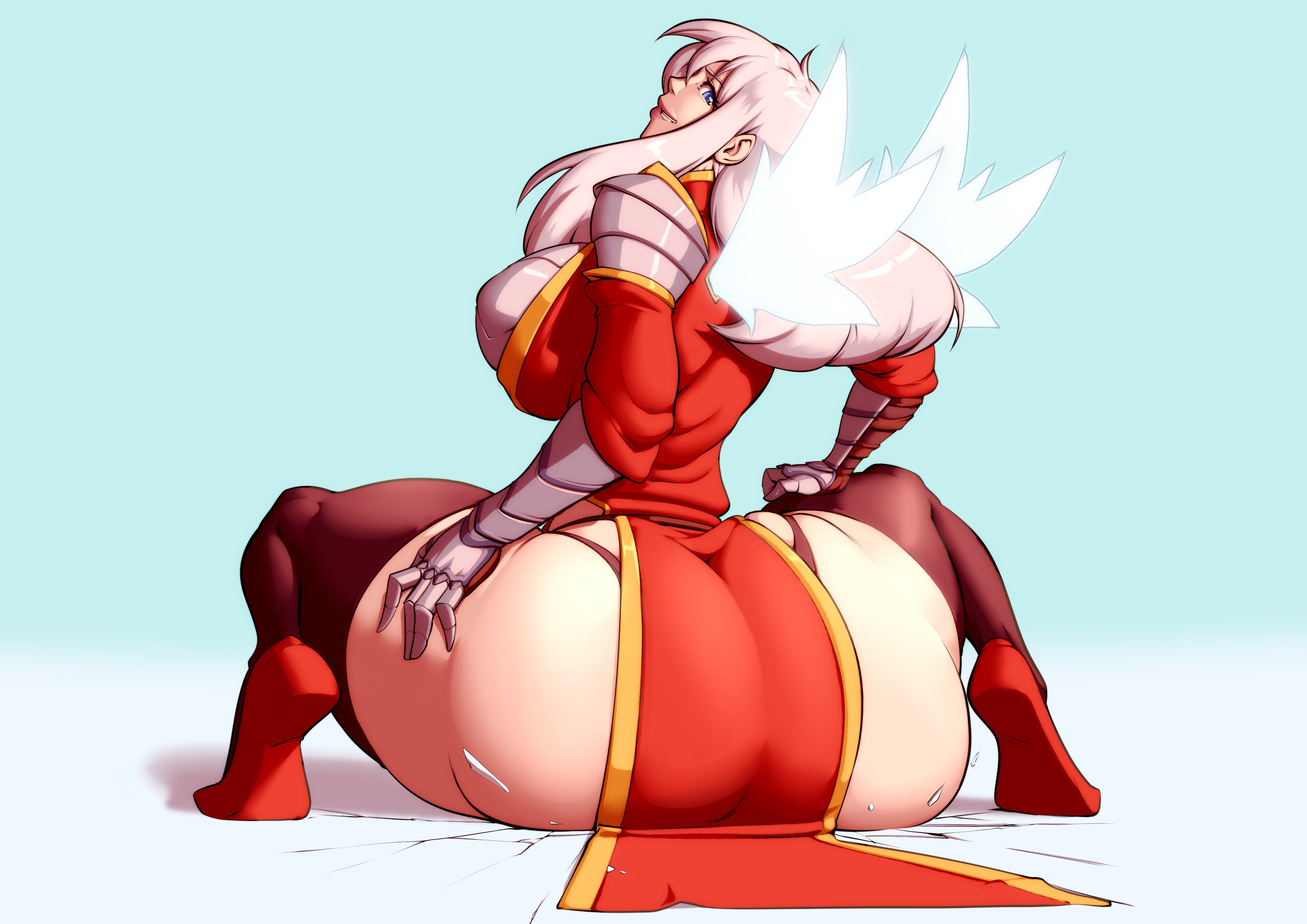 1girls, absurdres, ass, breasts, female, female only, highres, huge ass, large breasts, looking at viewer, looking back, solo, svenners, thick thighs, thighhighs, wide hips