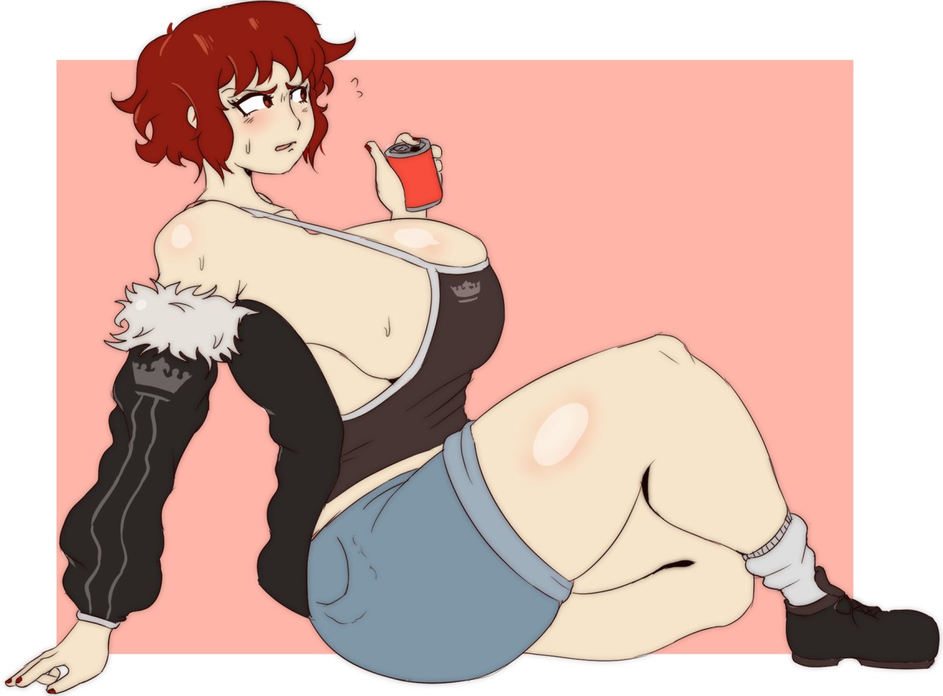 1girls alternate_version_available ass big_ass big_breasts blush cleavage female female_focus female_only huge_breasts igdel legs massive_breasts original_character red_hair short_hair sweat sweatdrop thick_thighs thighs