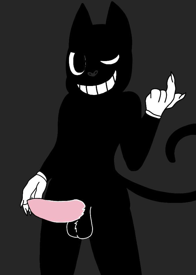 1boy anthro big_balls big_eyes black_eyes black_fur black_nose cartoon_cat cartoony cat cat_ears cat_humanoid cat_tail claws feline_penis furry gay huge_cock male male_only naughty_face naughty_smile pink_penis riskaver_(artist) seductive_smile showing_penis trevor_henderson white_eyes white_gloves yaoi