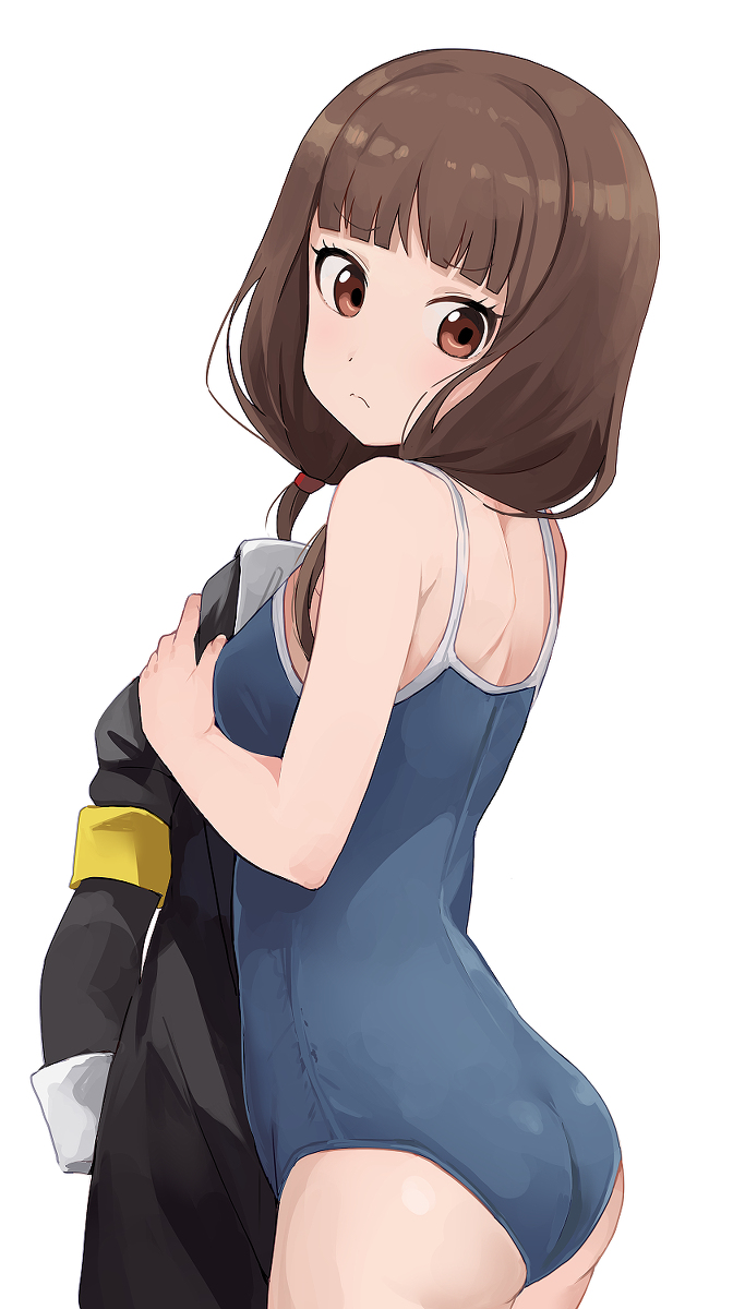 1girls, ass, breasts, brown hair, competition swimsuit, cute, female, female only, hiroki yyqw7151, human, iino miko, kaguya-sama wa kokurasetai ~tensai-tachi no renai zunousen~, looking at viewer, small breasts, solo