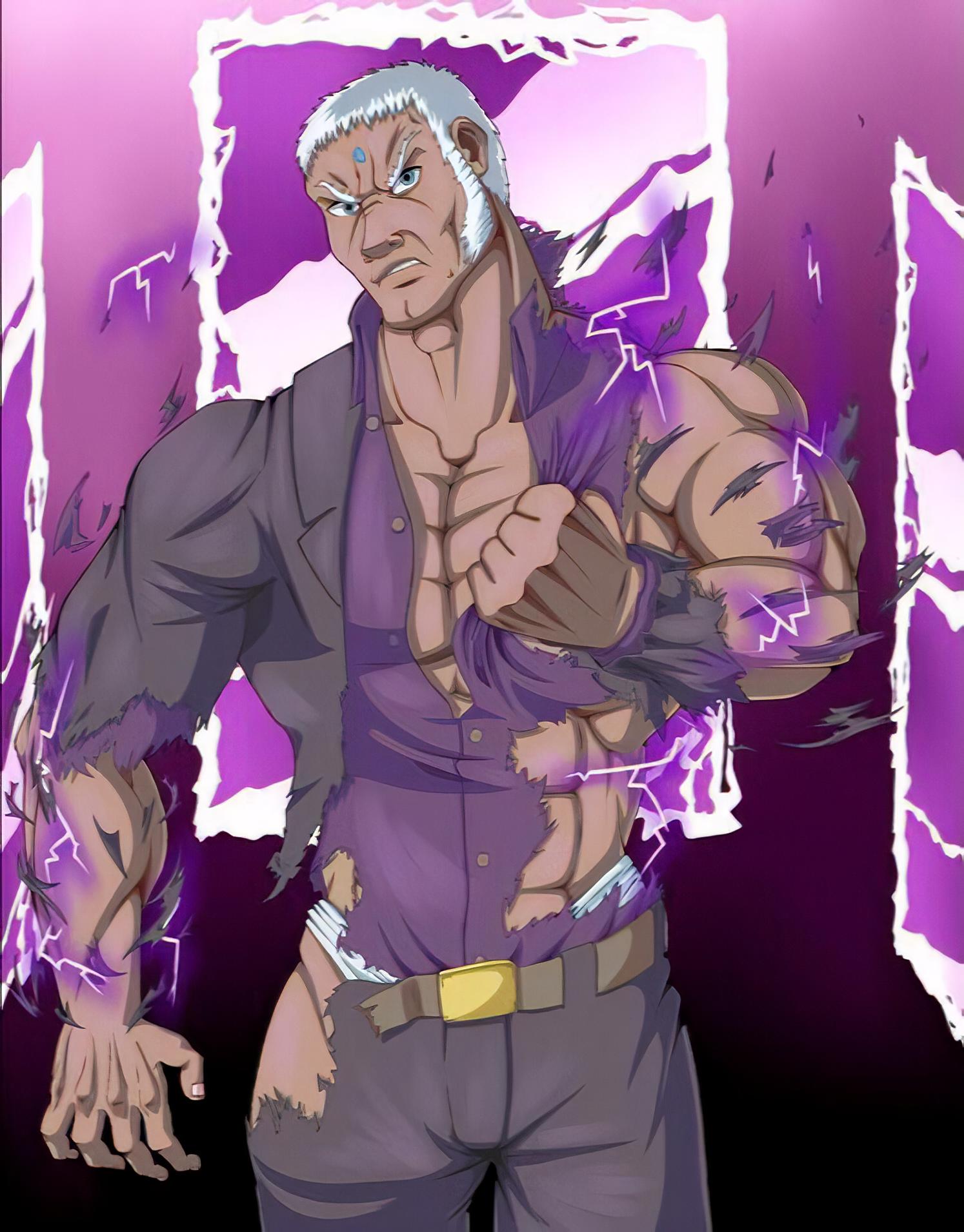 1boy artist_request barely_clothed belt bindi capcom clothes_ripping dark_skin detailed_background forcefield jacket jeans light_blue_eyes male_only muscular muscular_male seductive_look solo_male street_fighter tagme unknown_artist urien white_hair