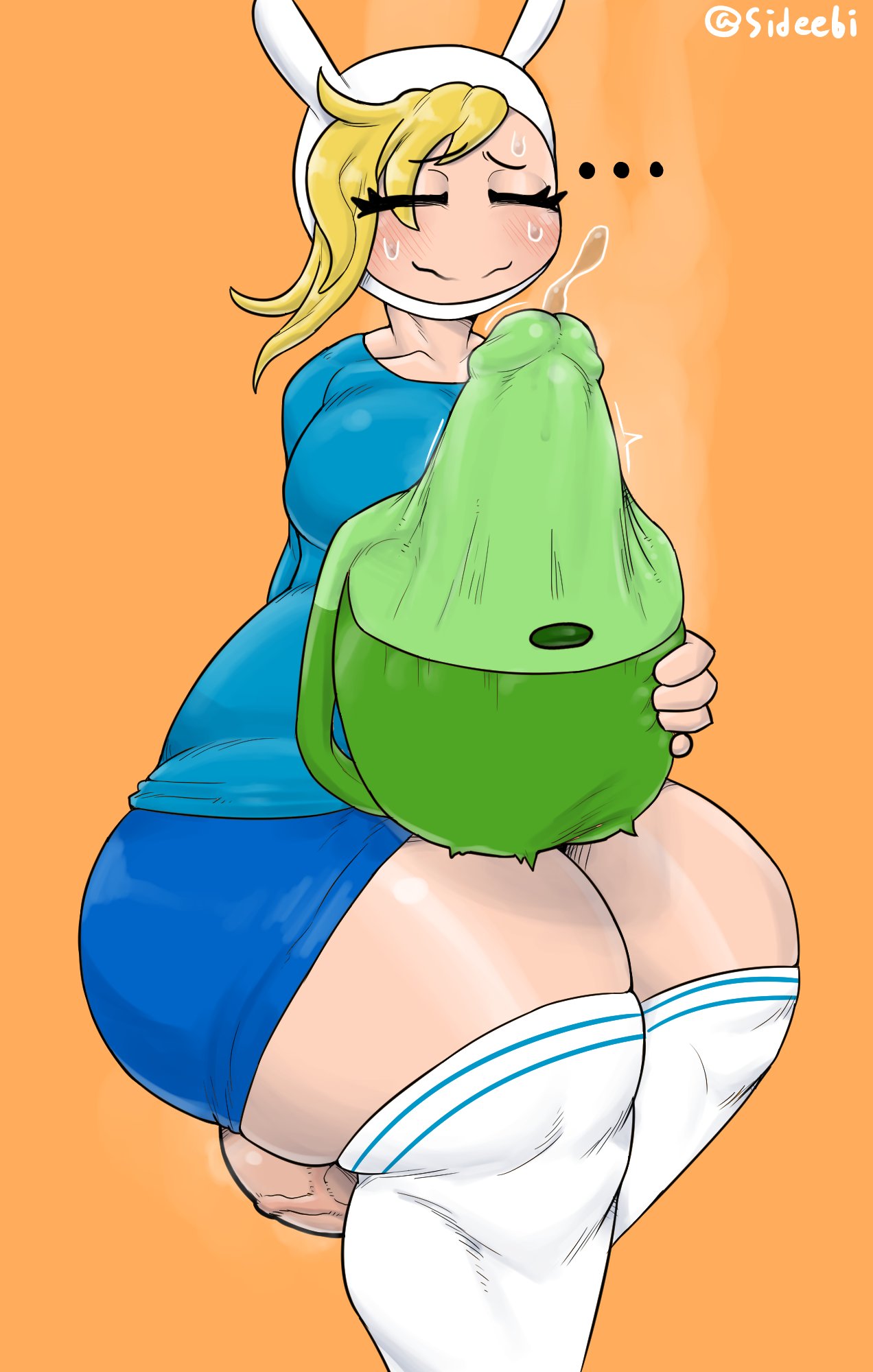 ... 1futa adventure_time backpack blonde_hair blue_clothing blue_shirt blue_skirt bottom_heavy bottomless_skirt bulge cartoon_network clothing eyebrows_visible_through_hair eyelashes_visible_through_hair eyes_closed fionna_the_human_girl futa_only futanari green_backpack huge_ass huge_cock hyper hyper_balls hyper_penis nervous penis_shaped_bulge precum sideebi solo solo_futa steam sweat sweaty sweaty_face thick_thighs tight_clothing veiny_balls