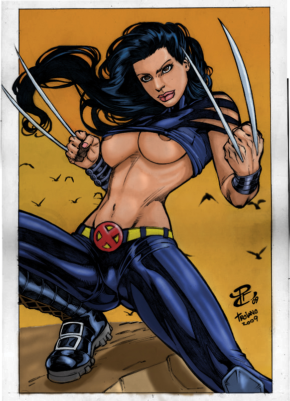 black_hair boots breasts claws clothing female female_only front_view human marvel new_x-men pale_skin pants solo straight_hair tagme underboob x-23 x-force x-men